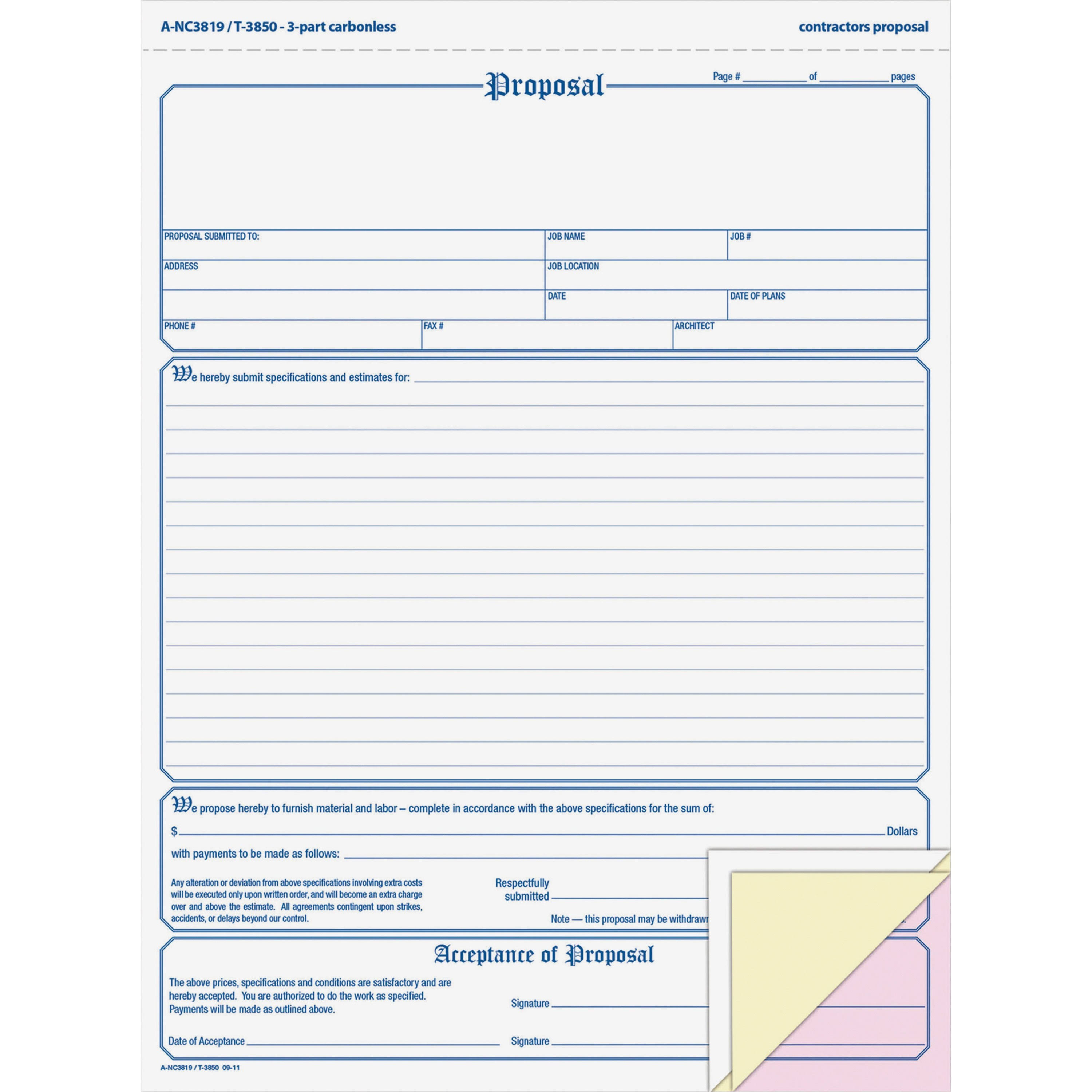 Tops Three Part Carbonless Proposal Form - 8 1/2" x 11", 50ct