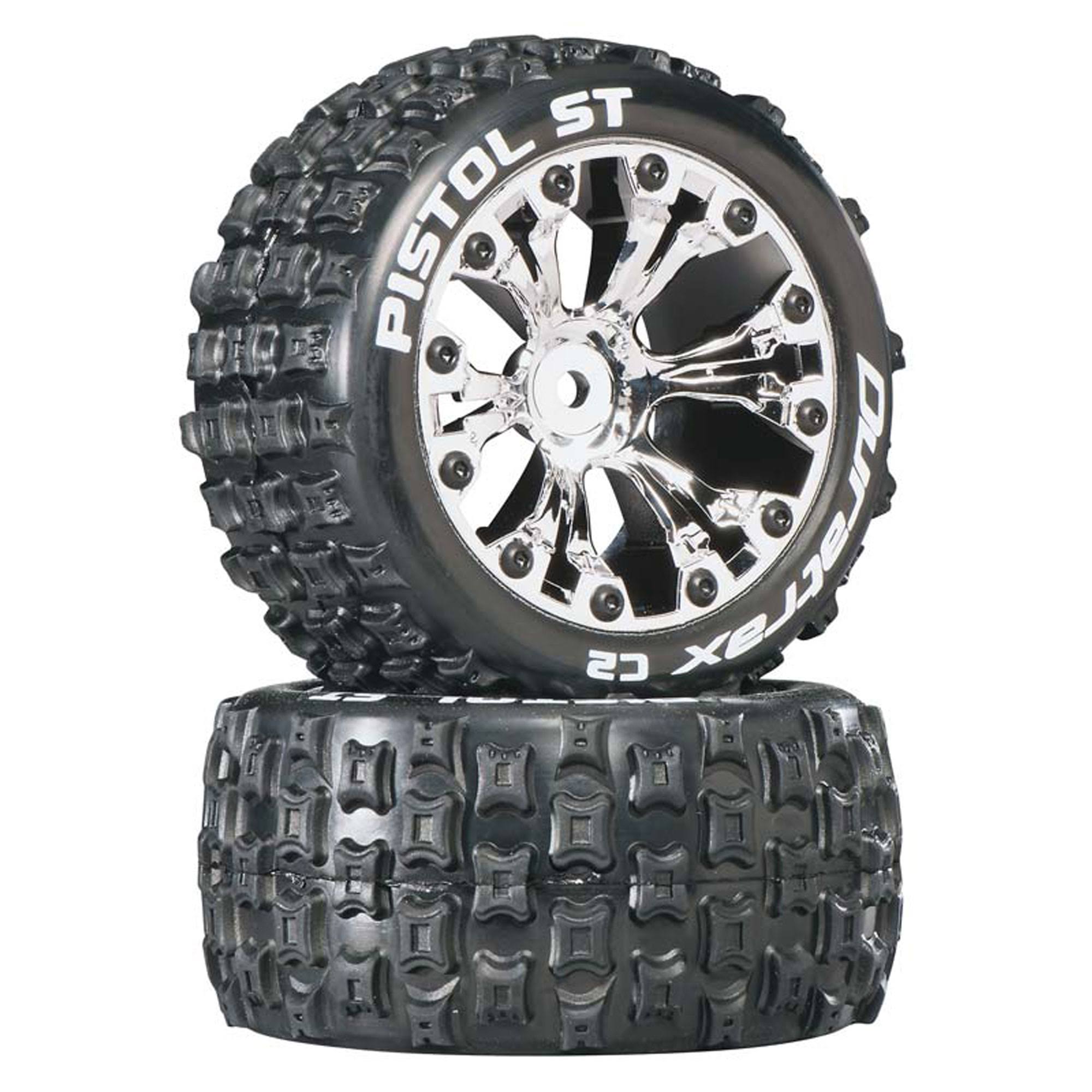 Duratrax DTXC3555 Pistol ST 2WD Mounted Rear C2 Tires - Chrome, 2.8in, 2-Pack
