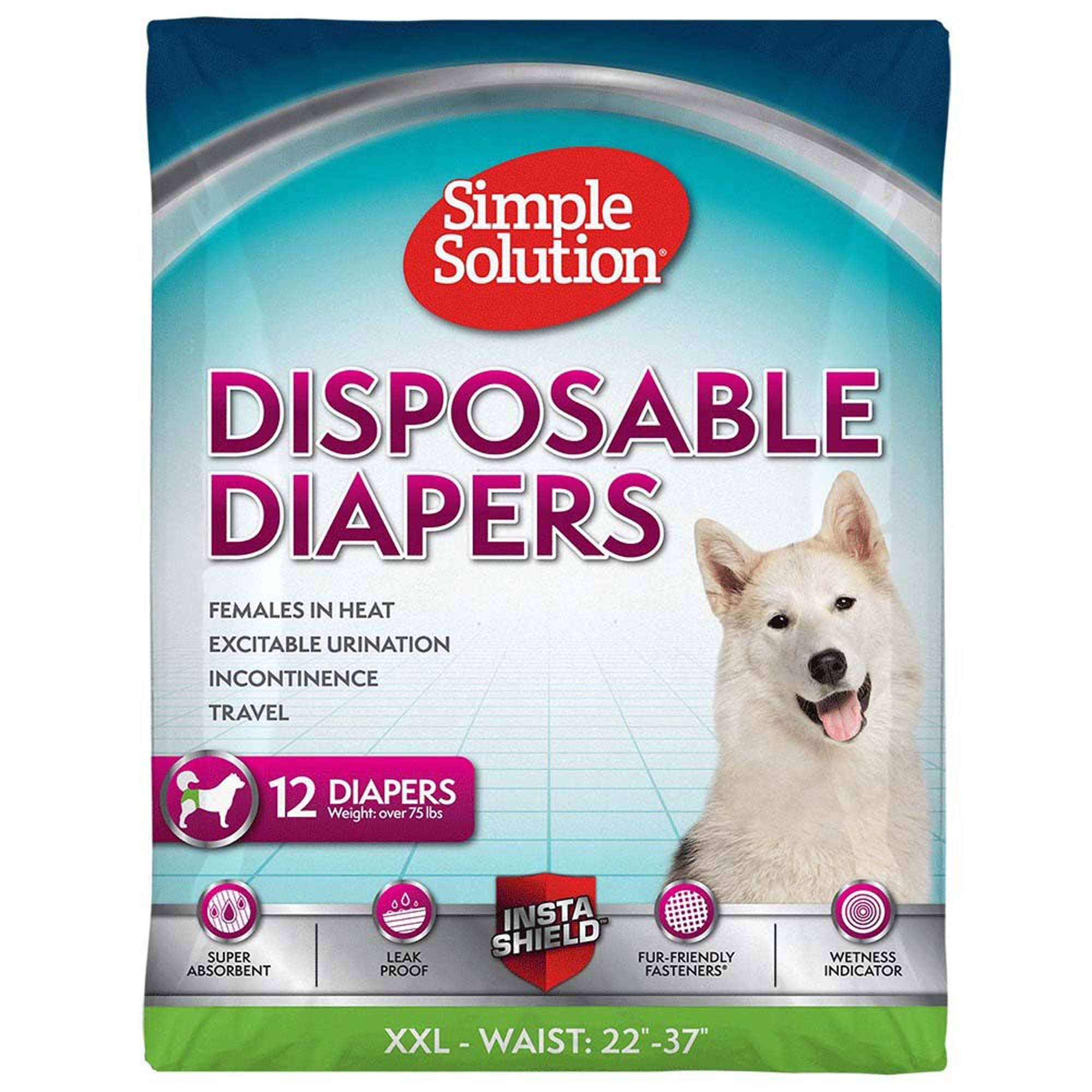 Simple Solution True Fit Disposable Dog Diapers for Female Dogs | Super Absorbent with Wetness Indicator | XXL | 12 Count