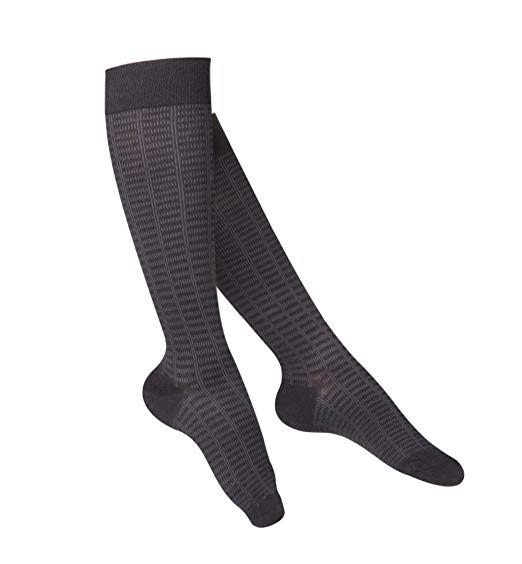 Touch Compression 20-30 mmHg Cotton Socks for Women, Black Herringbone