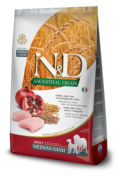 Farmina N&D Ancestral Grain Chicken & Pomegranate Medium & Maxi Adult Light Dry Dog Food, 5.5-lb Bag