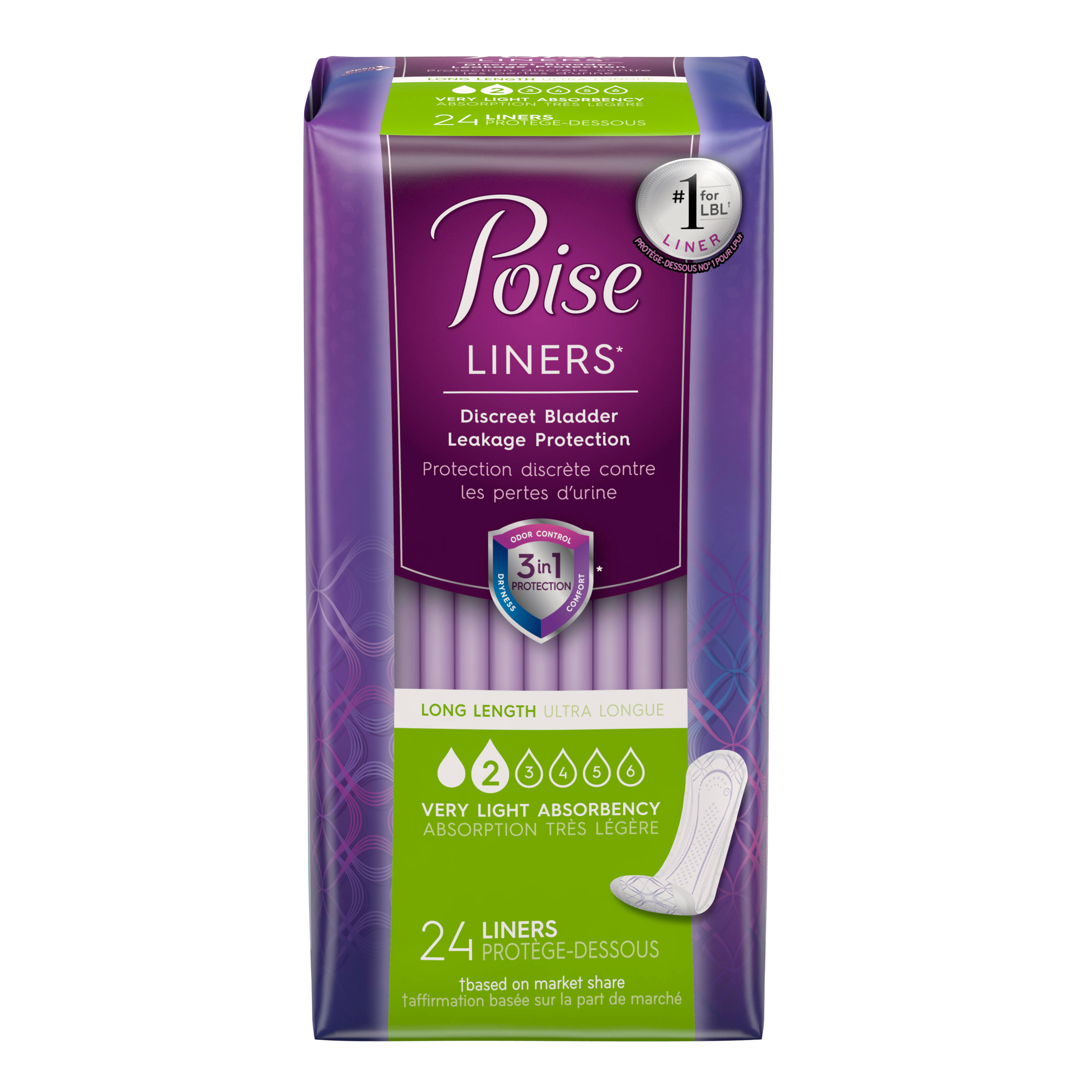 Poise Long Length Very Light Absorbency Liners - 24 Pack