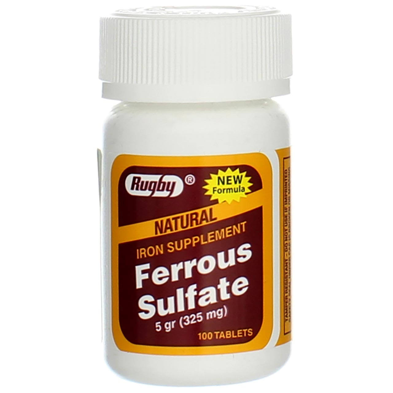 Rugby Ferrous Sulfate 325mg Natural Iron Supplement - 100 Tablets