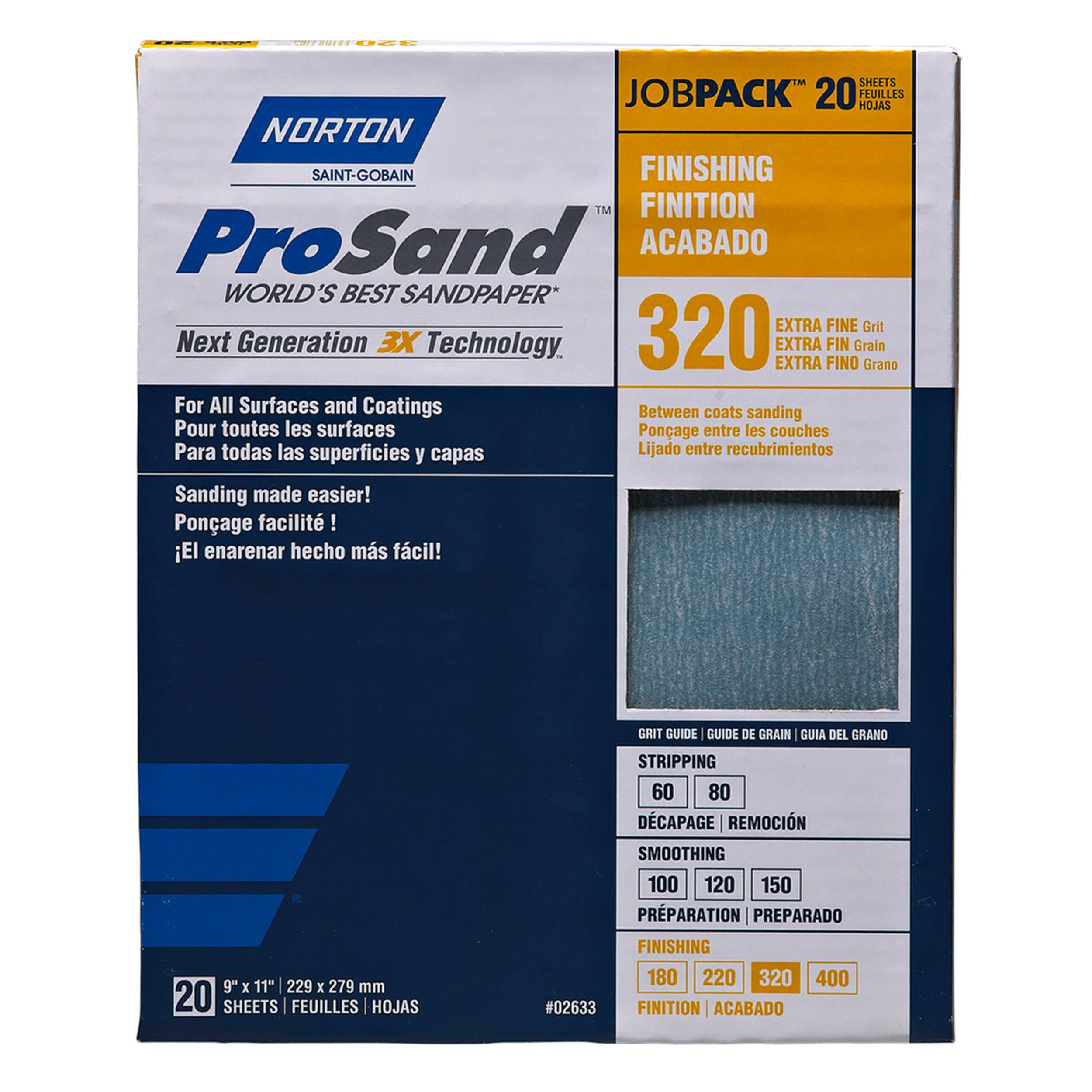 Norton 07660768166 Sandpaper ProSand 11" L X 9" W 320 Grit Aluminum Oxide