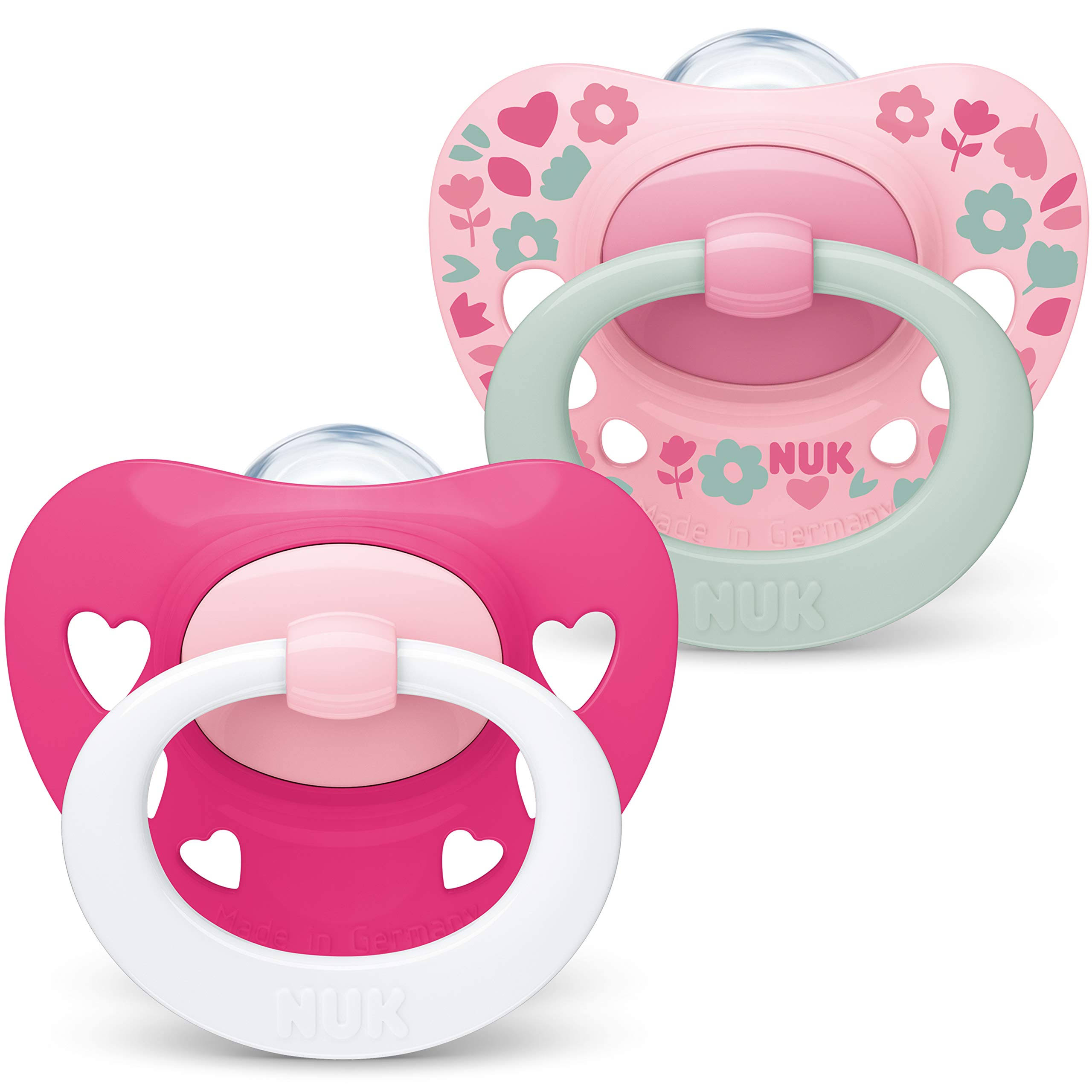NUK Signature Dummies | 18-36 Months | BPA Silicone Dummies | Pink Hearts | Pack of 2