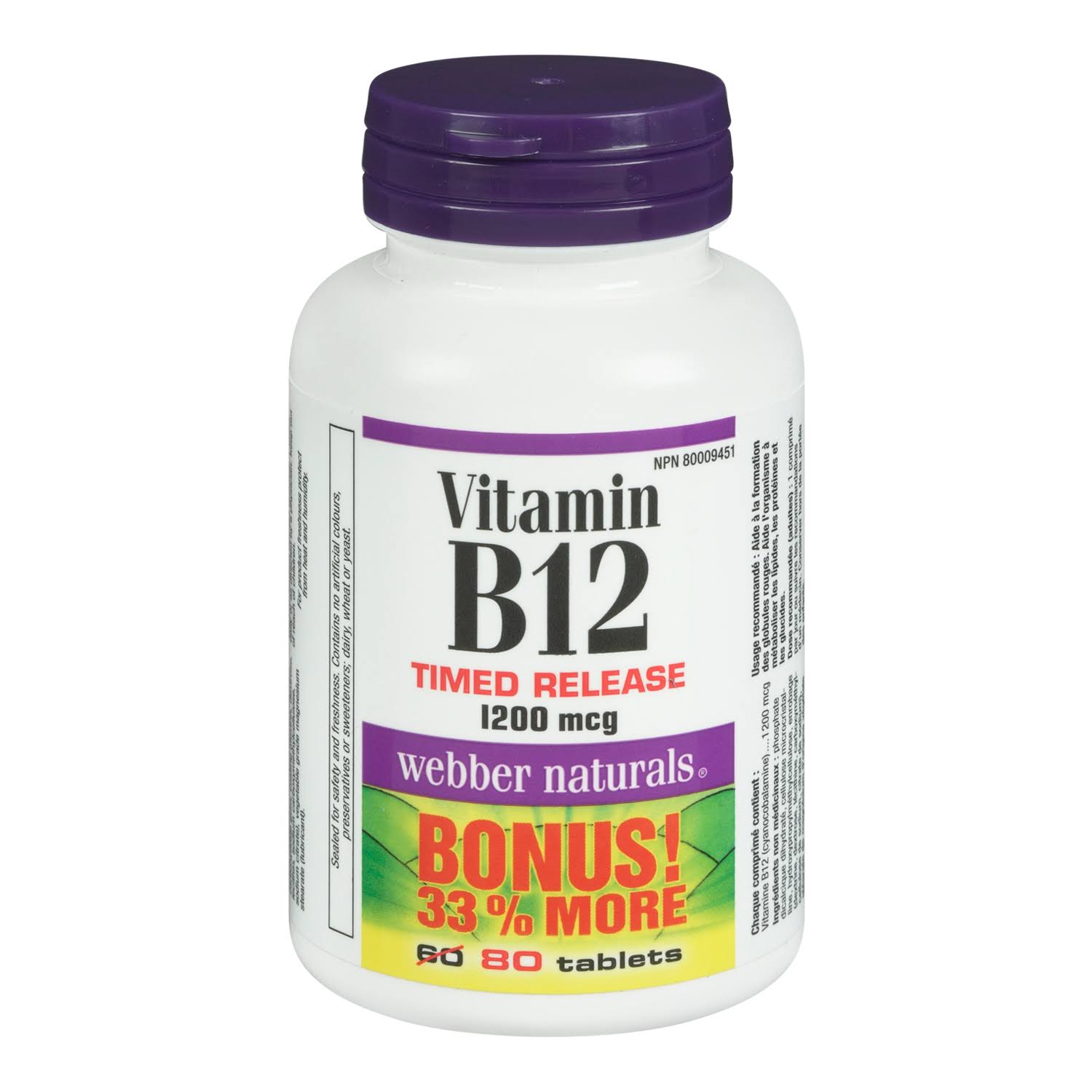 Webber Naturals Vitamin B12 Supplement - 120mcg, 80ct