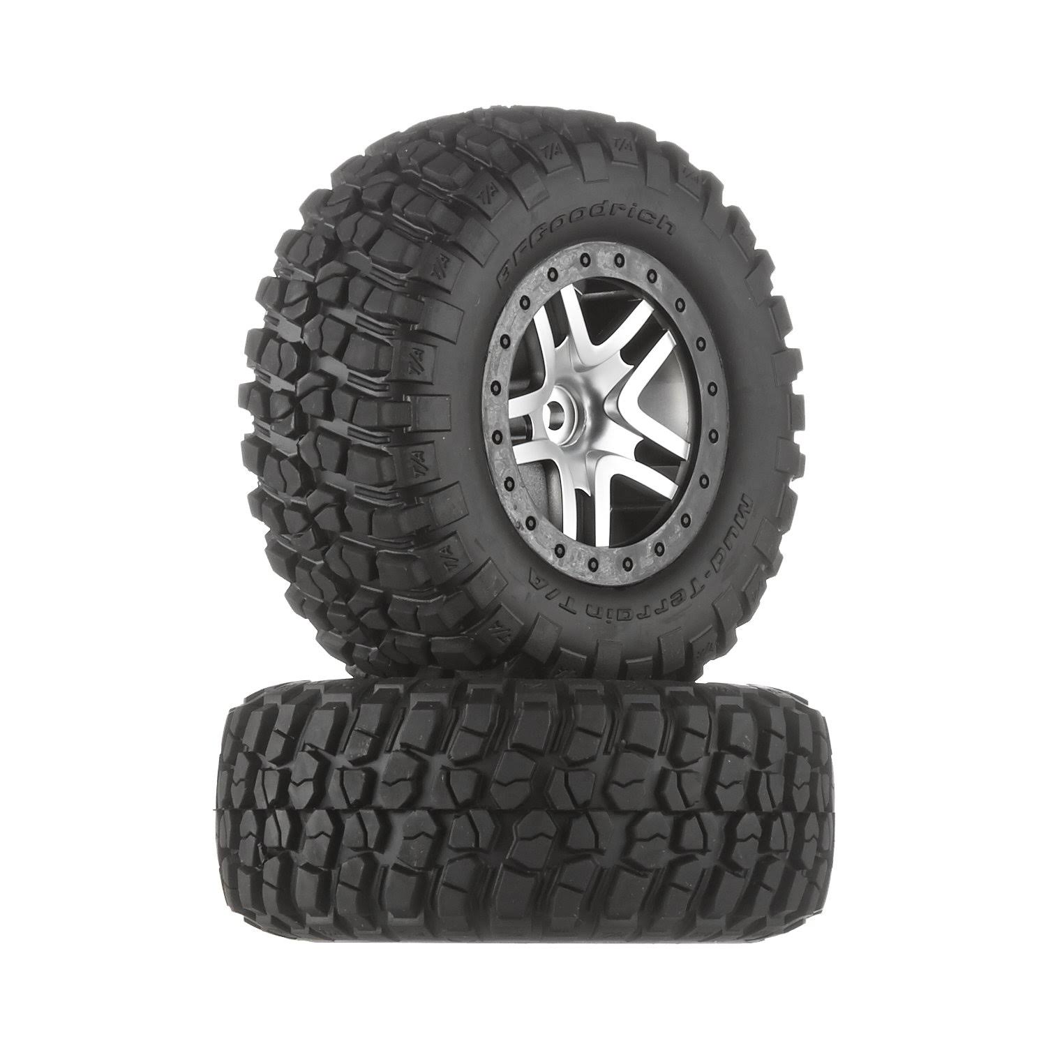 Traxxas 6873 BF Goodrich Mud Terrain KM2 Tires - Satin Chrome, Black Beadlock-Style Wheel