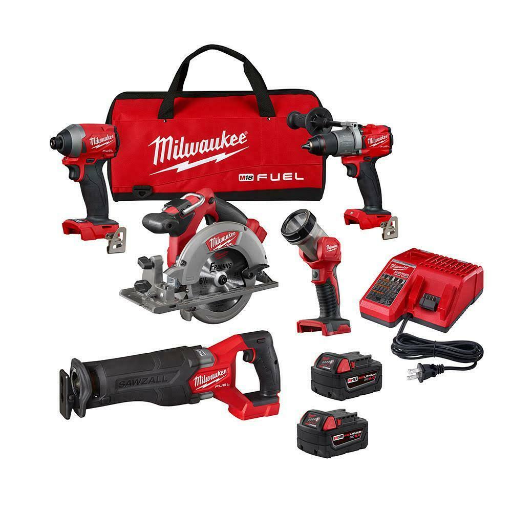 Milwaukee 18V Lithium Ion Cordless Combo Kit 5 Tool 2 Battery Charger Tool