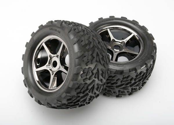 Traxxas 5374X Talon Tires and Chrome Assembled Gemini RC Vehicle Wheels - Black, 2pcs