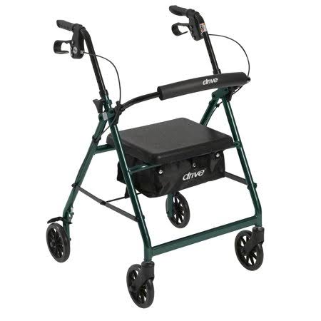 Drive Medical Walker Rollator - with Fold Up Removable Back Support and Padded Seat, Green
