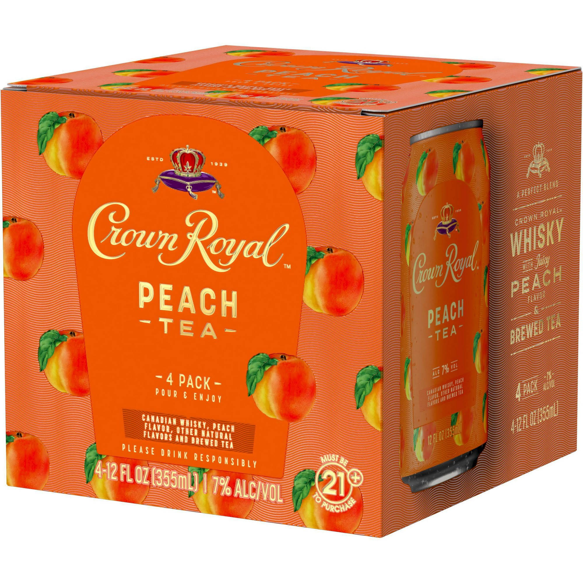 Crown Royal Whisky Cocktail, Peach Tea, 4 Pack - 4 pack, 12 fl oz cans