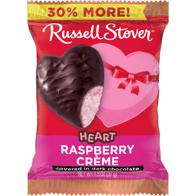 Russell Stover Dark Chocolate Raspberry Creme Heart 1.3 oz. Case of 18