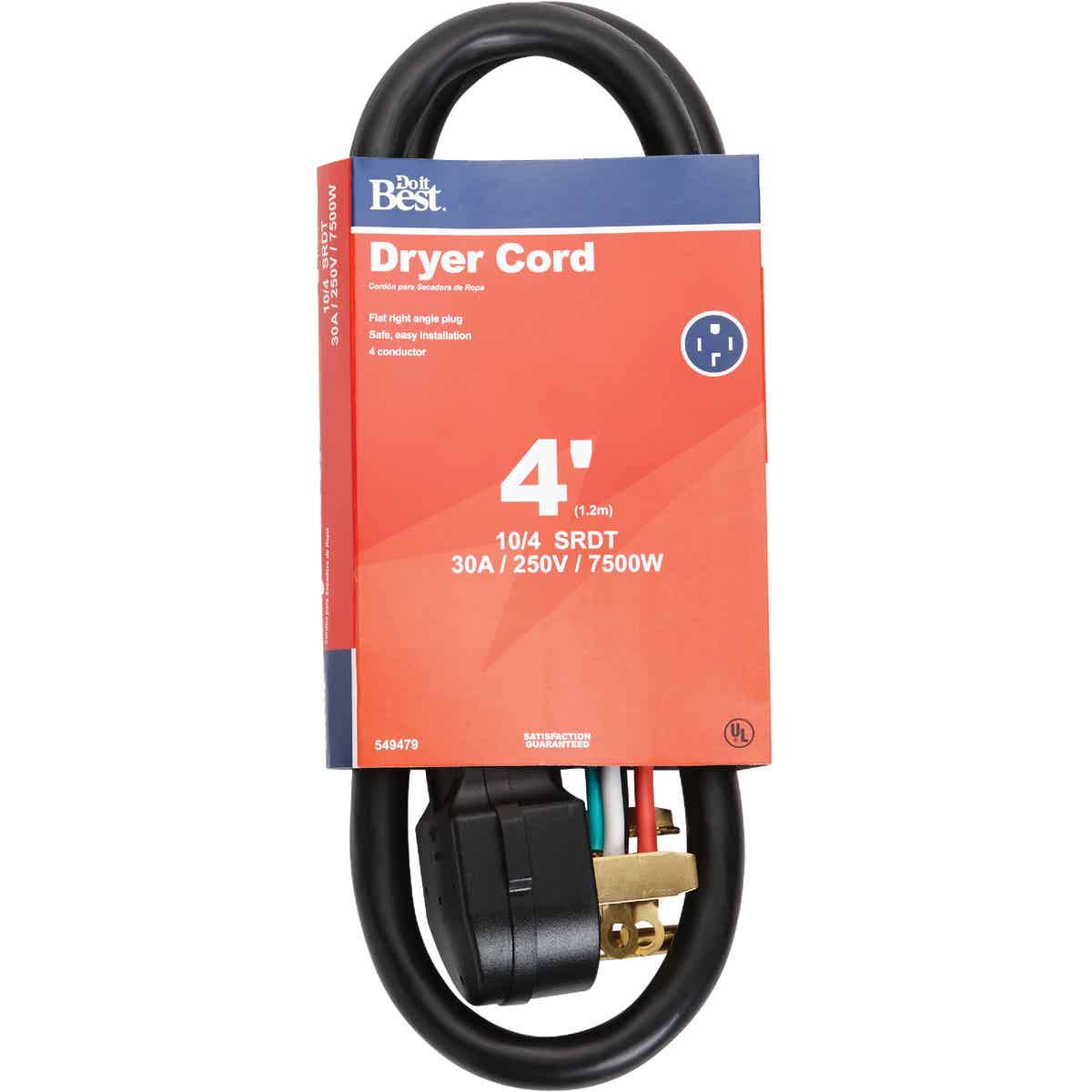 Dryer Power Supply Cord Woods Extension Cords - Black, 4', 30 Amp