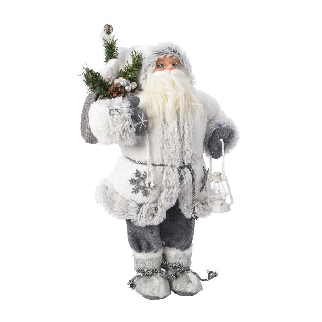 Decoris Standing Santa with Snowflake White & Grey 60cm - Christmas