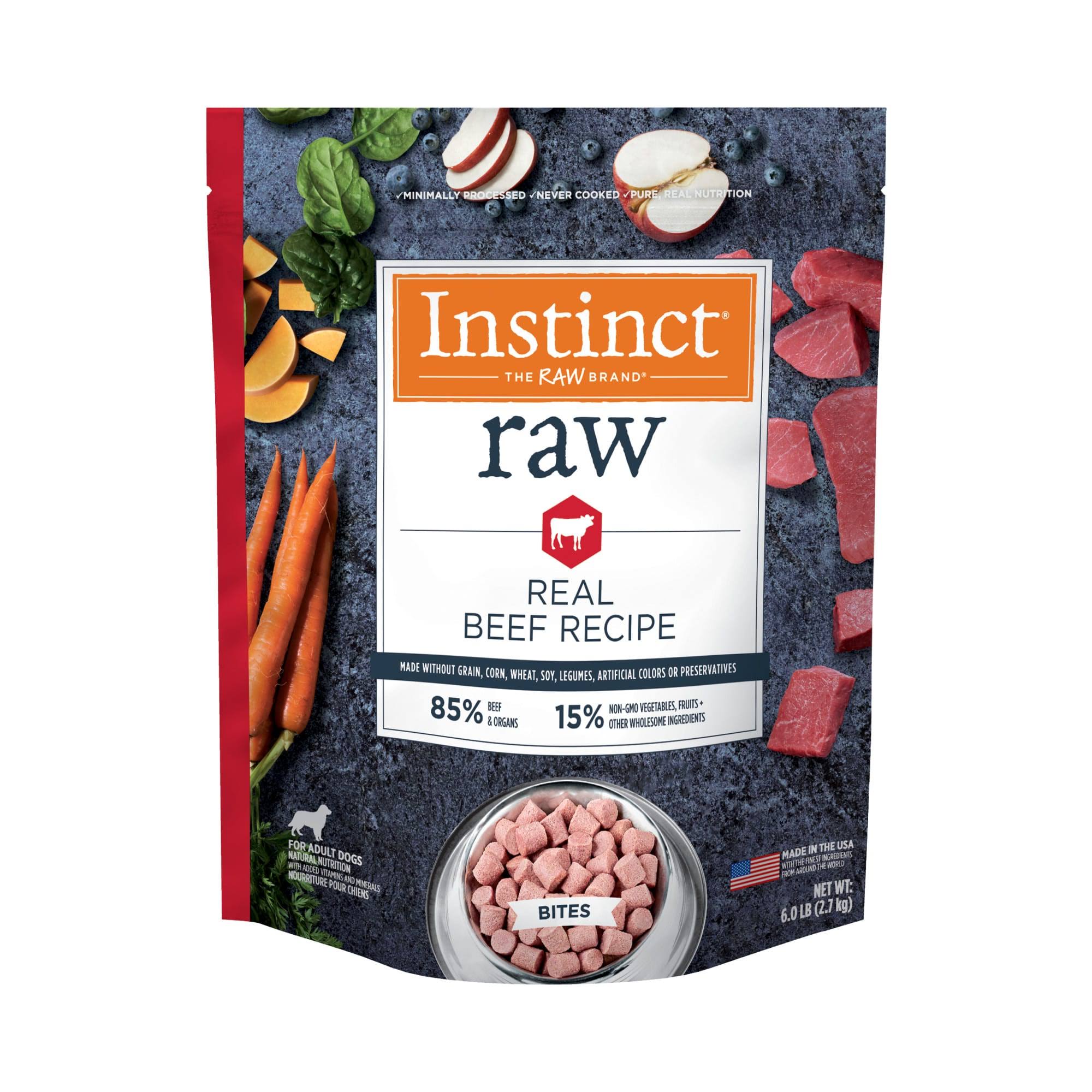 Instinct Frozen Raw Bites Grain Free Real Beef Recipe Dog Food, 6 lbs.