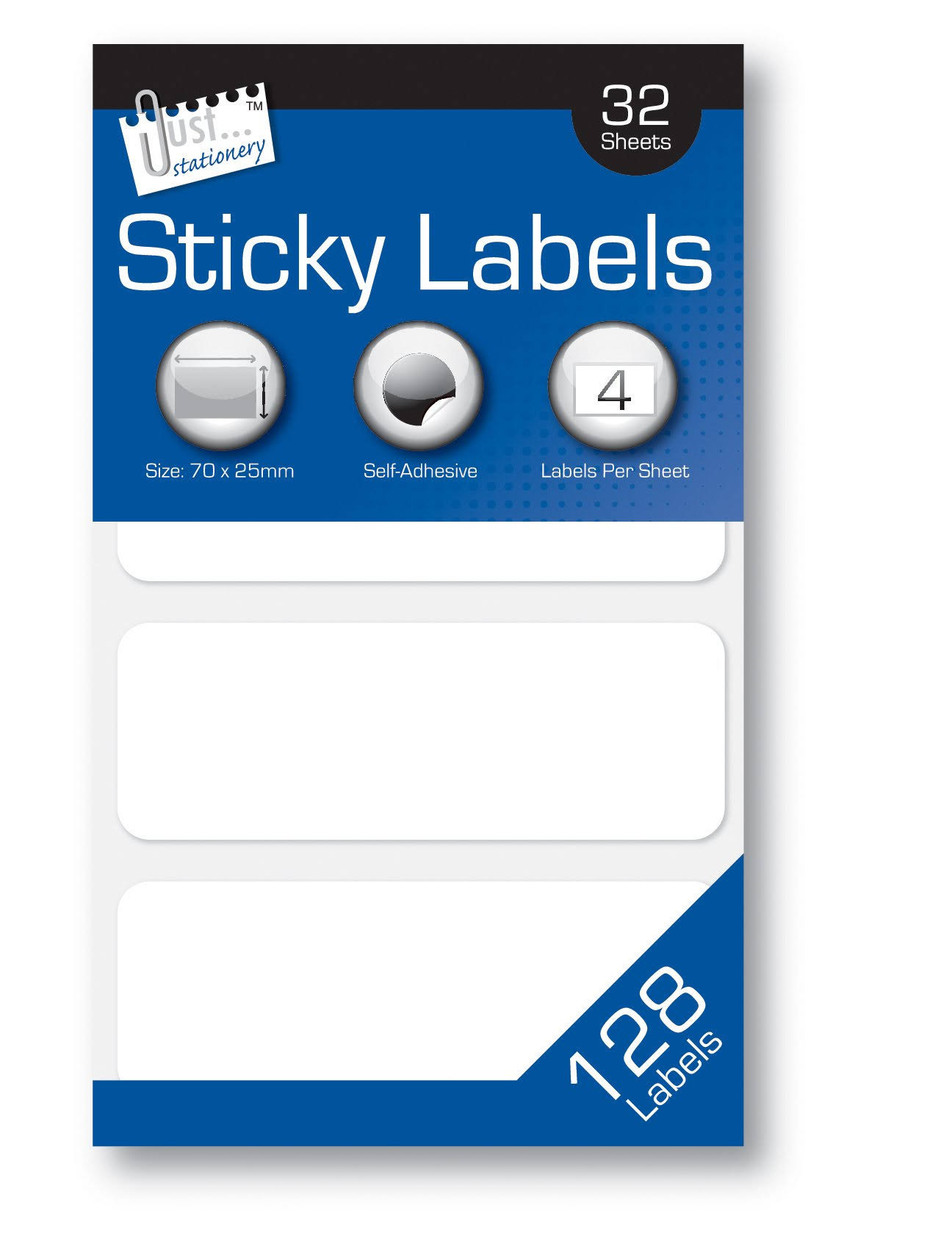 Just Stationary Adhesive Labels - White, 12x19mm, 128 Labels