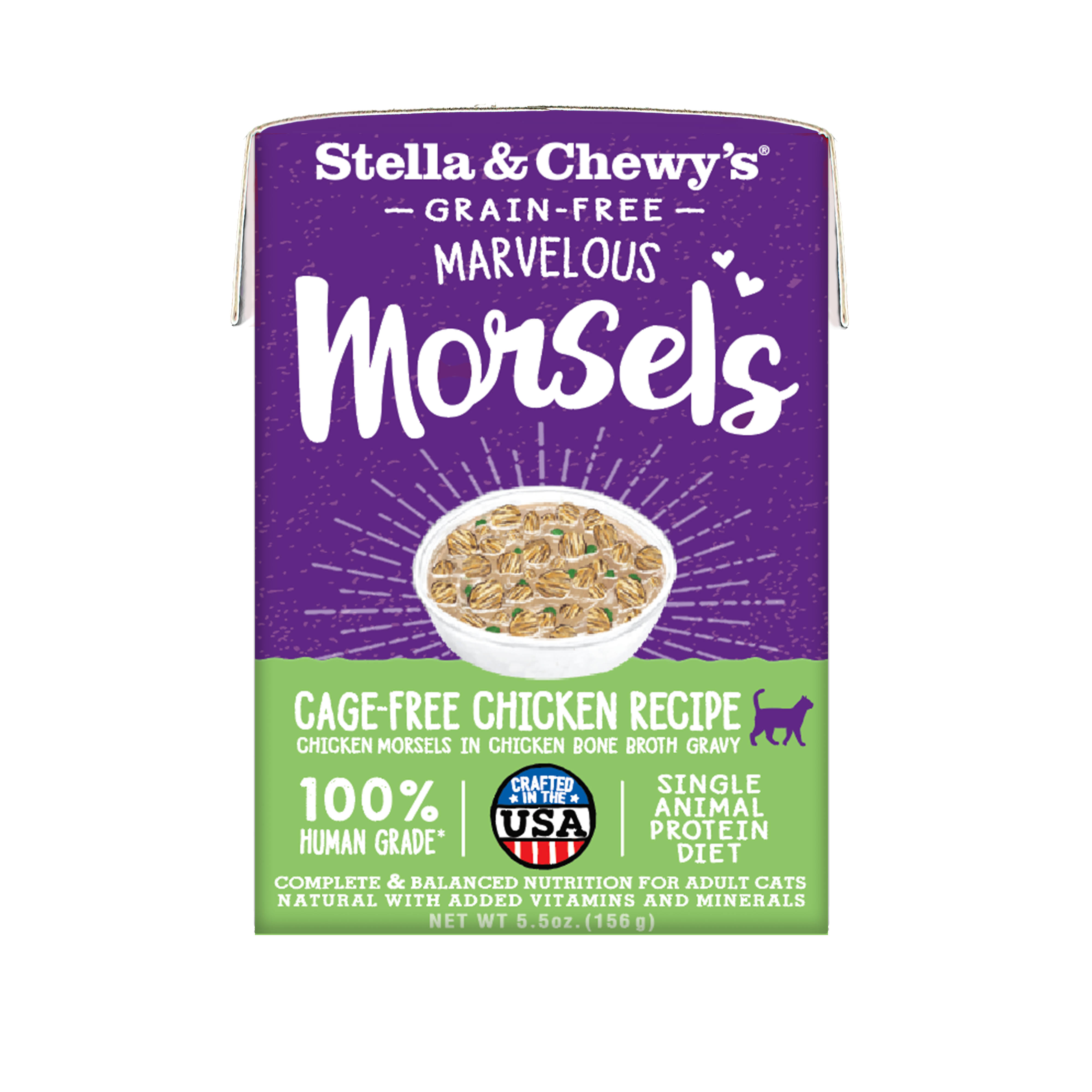 Stella & Chewy's Marvelous Morsels Cage-Free Chicken Recipe in Bone Broth Gravy Grain-Free Human Grade Wet Cat Food