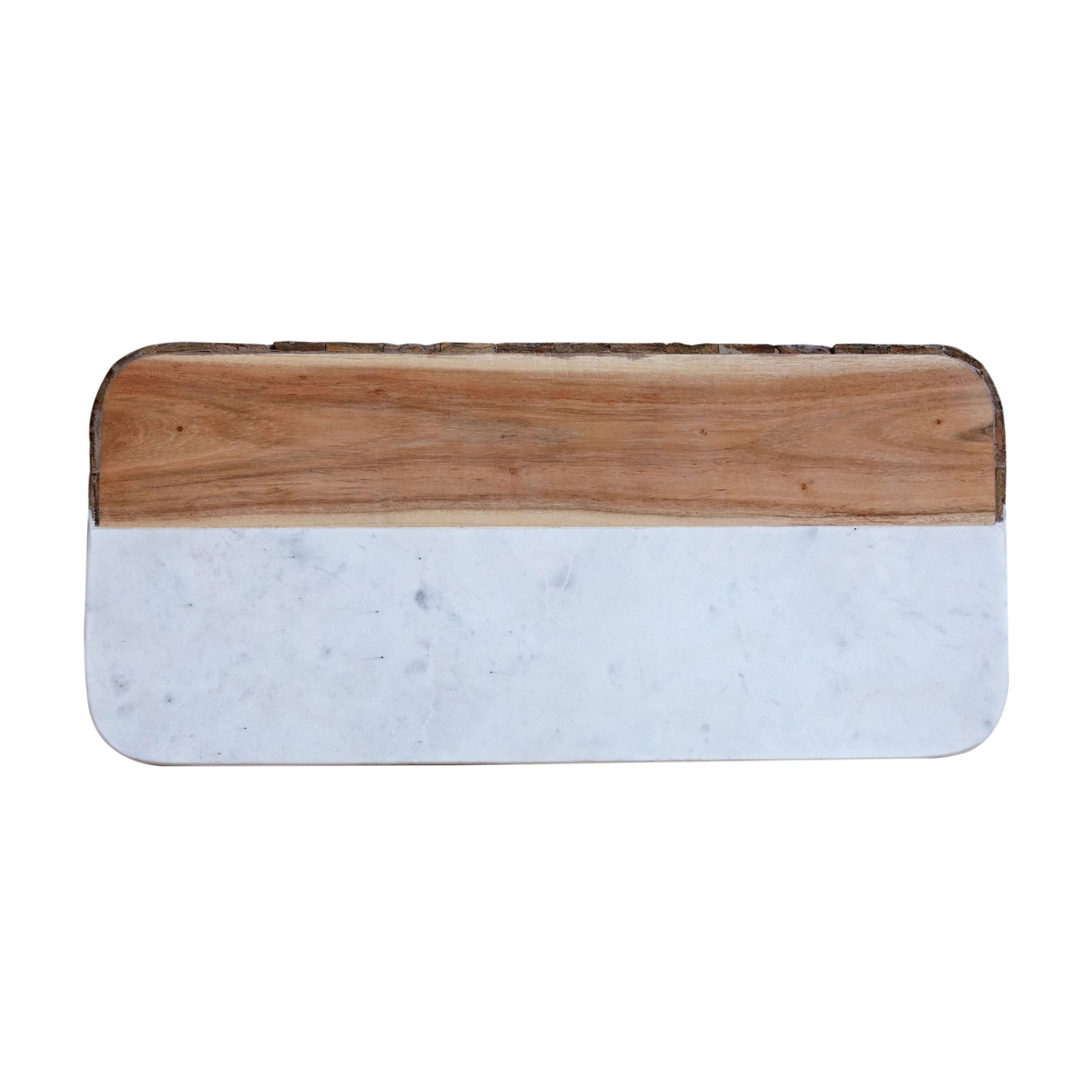 3R Studios White Marble and Mango Wood Cheese Board