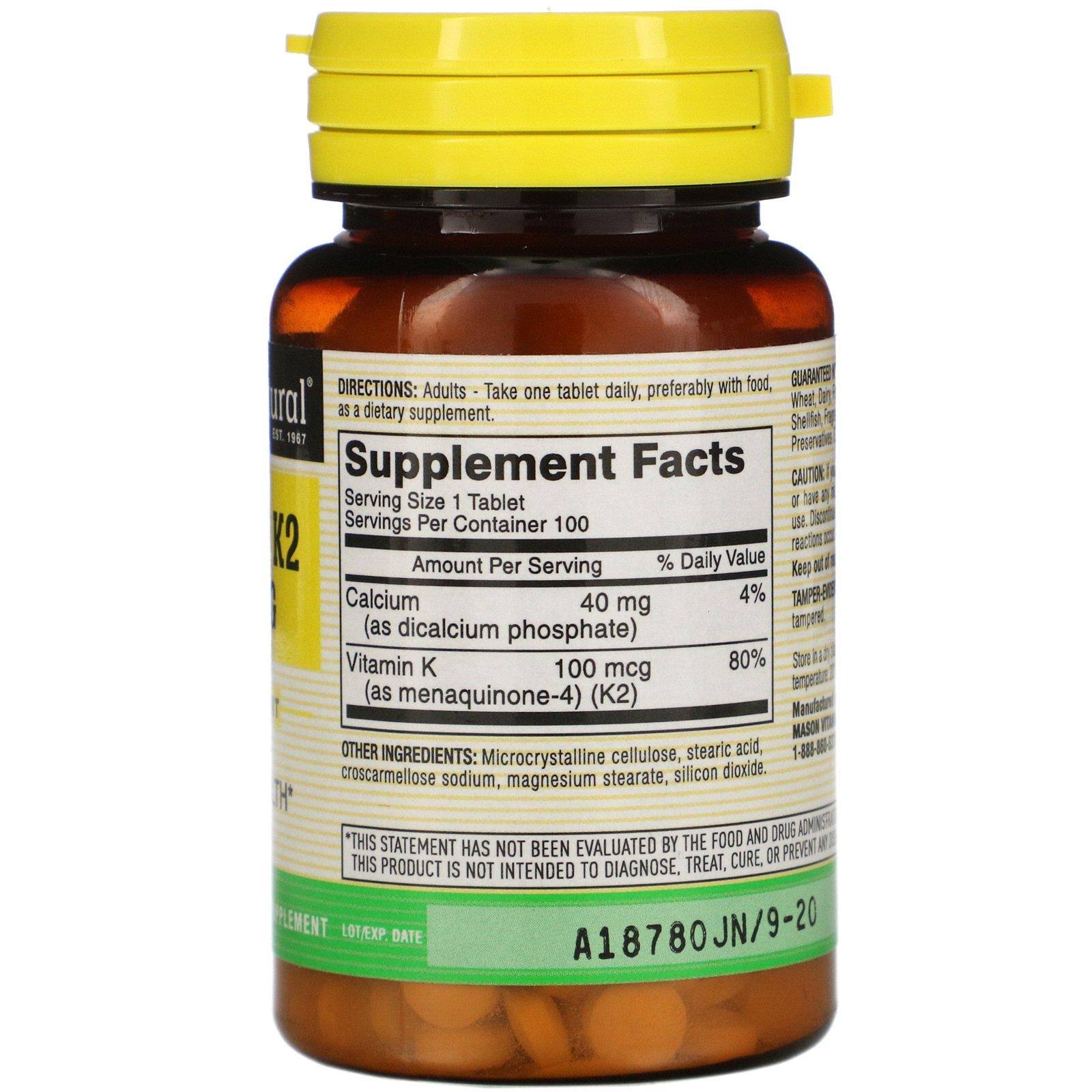 Mason Natural - Vitamin K2 100 mcg - 100 Tablets