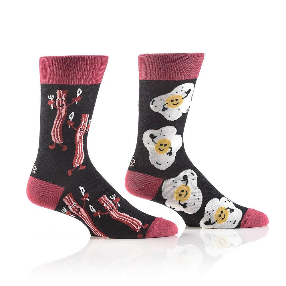 YoSox Men's Sock Black & Red Bacon & Eggs Crew Socks One-Size