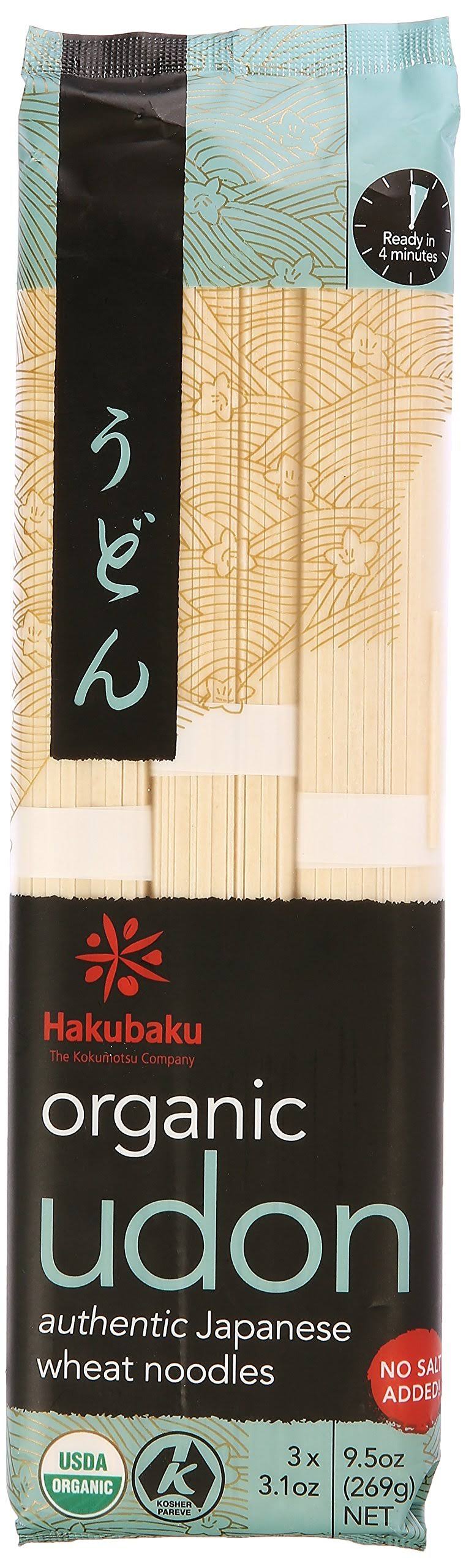 Hakubaku Organic Udon Authentic Japanese Wheat Noodles - 3.1oz, 3pk