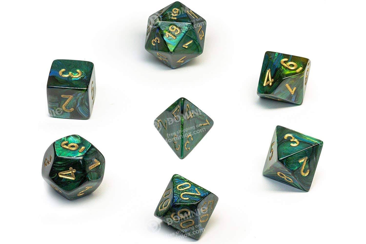 Scarab Polyhedral Die Set - Jade and Gold, 7 Count