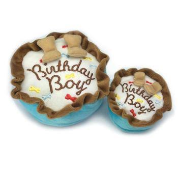 Haute Diggity Dog Squeaky Pet Toy - Large, Birthday Boy Cake