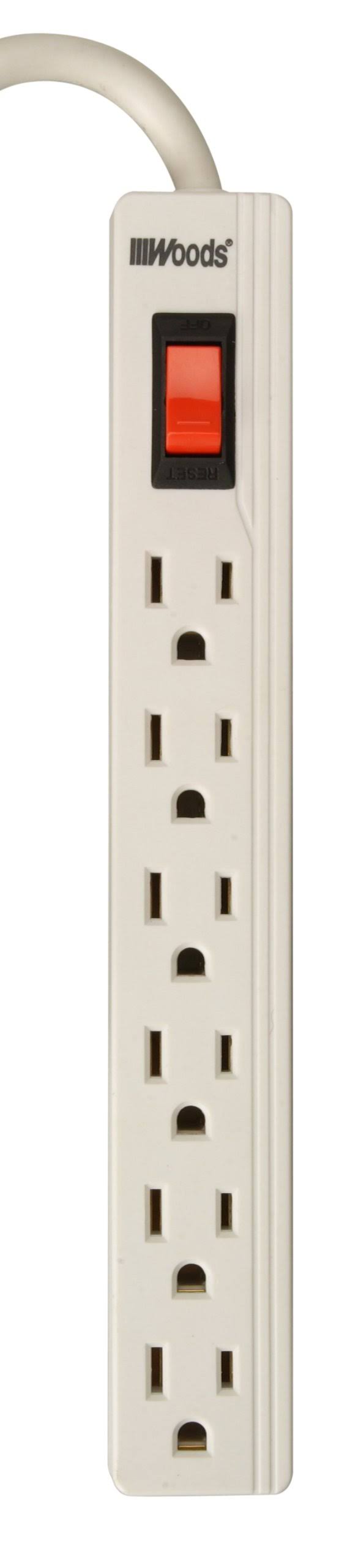 Woods Power Strip - 6 Outlet, with 1.5ft Cord, White