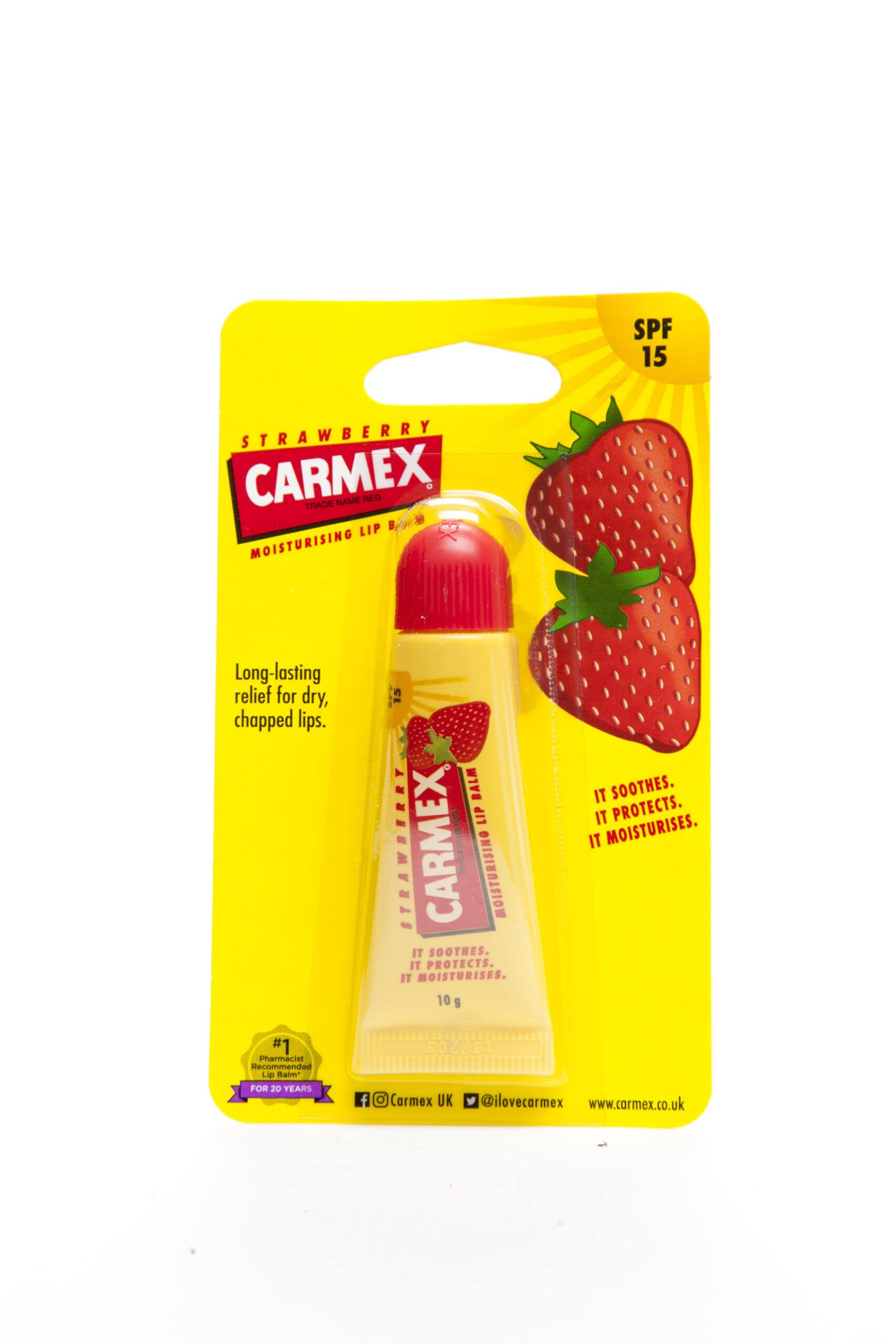 Carmex Strawberry Moisturising Lip Balm - SPF15, 10g