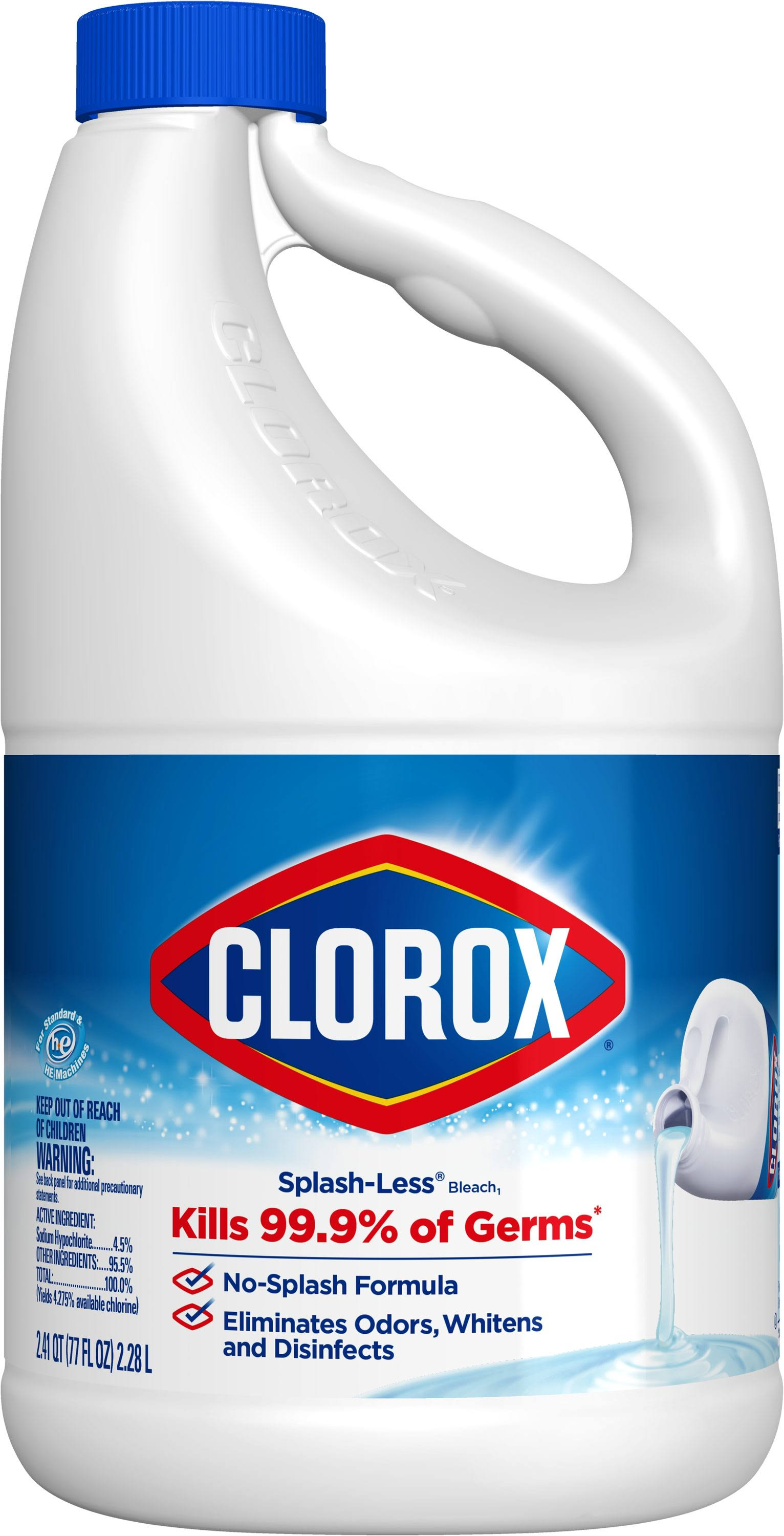 Clorox Bleach, Splash-Less - 2.41 qt