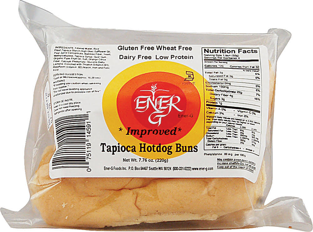 Ener-G Foods Tapioca Hot Dog Buns - 7.76oz, 6 Pack