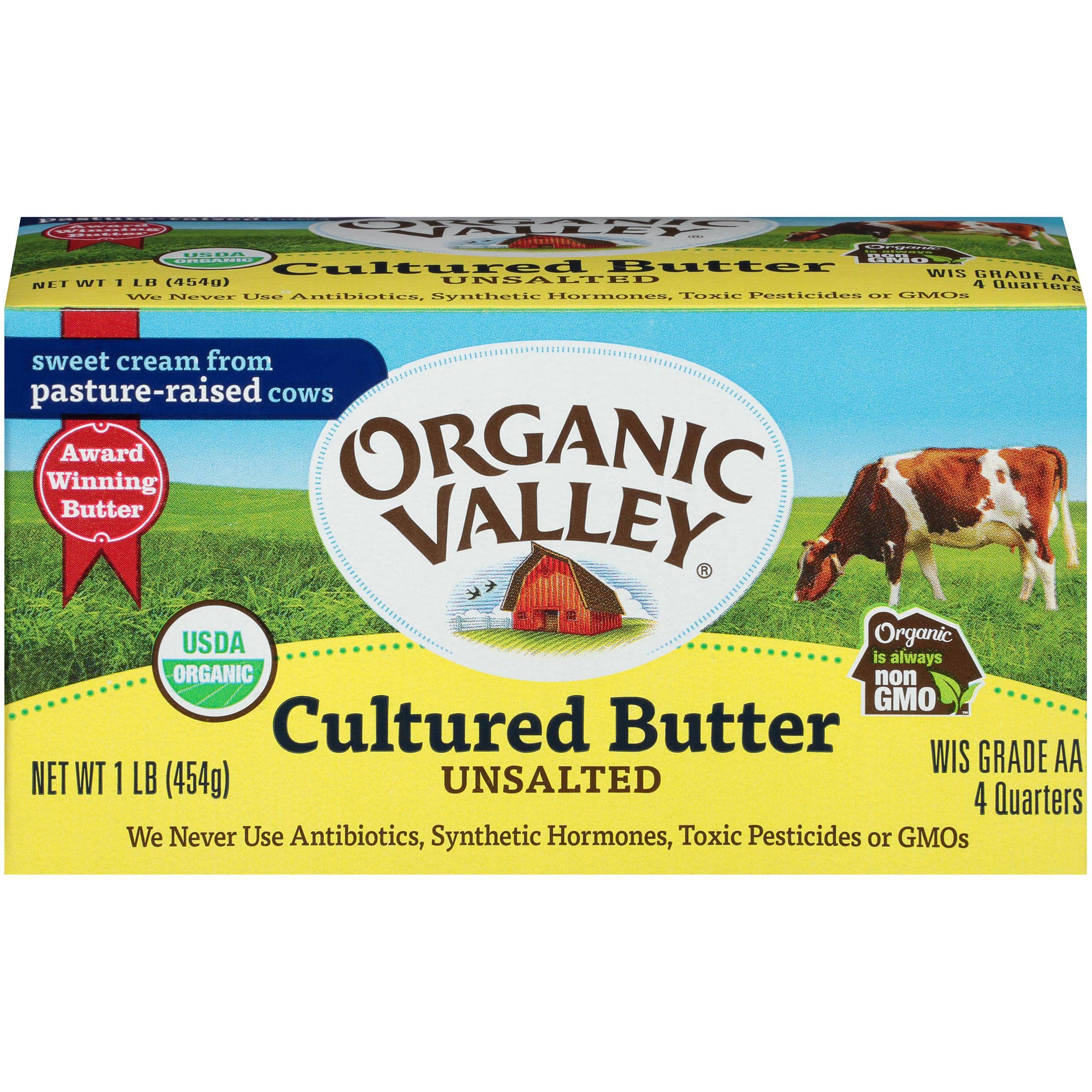 Organic Valley Butter, Cultured, Unsalted - 4 quarters, 1 lb