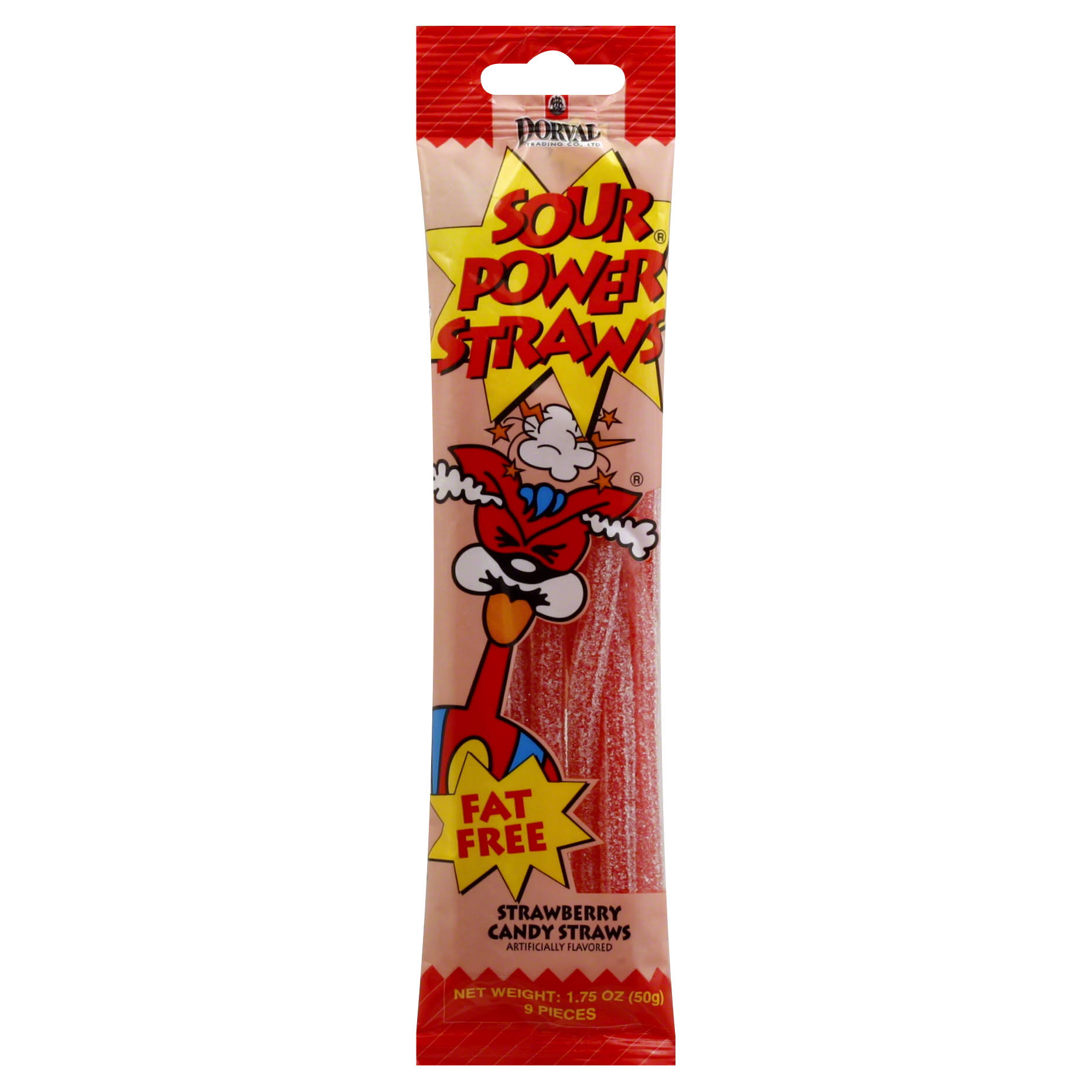 Dorval Sour Power Straws, Strawberry - 9 pieces, 1.75 oz