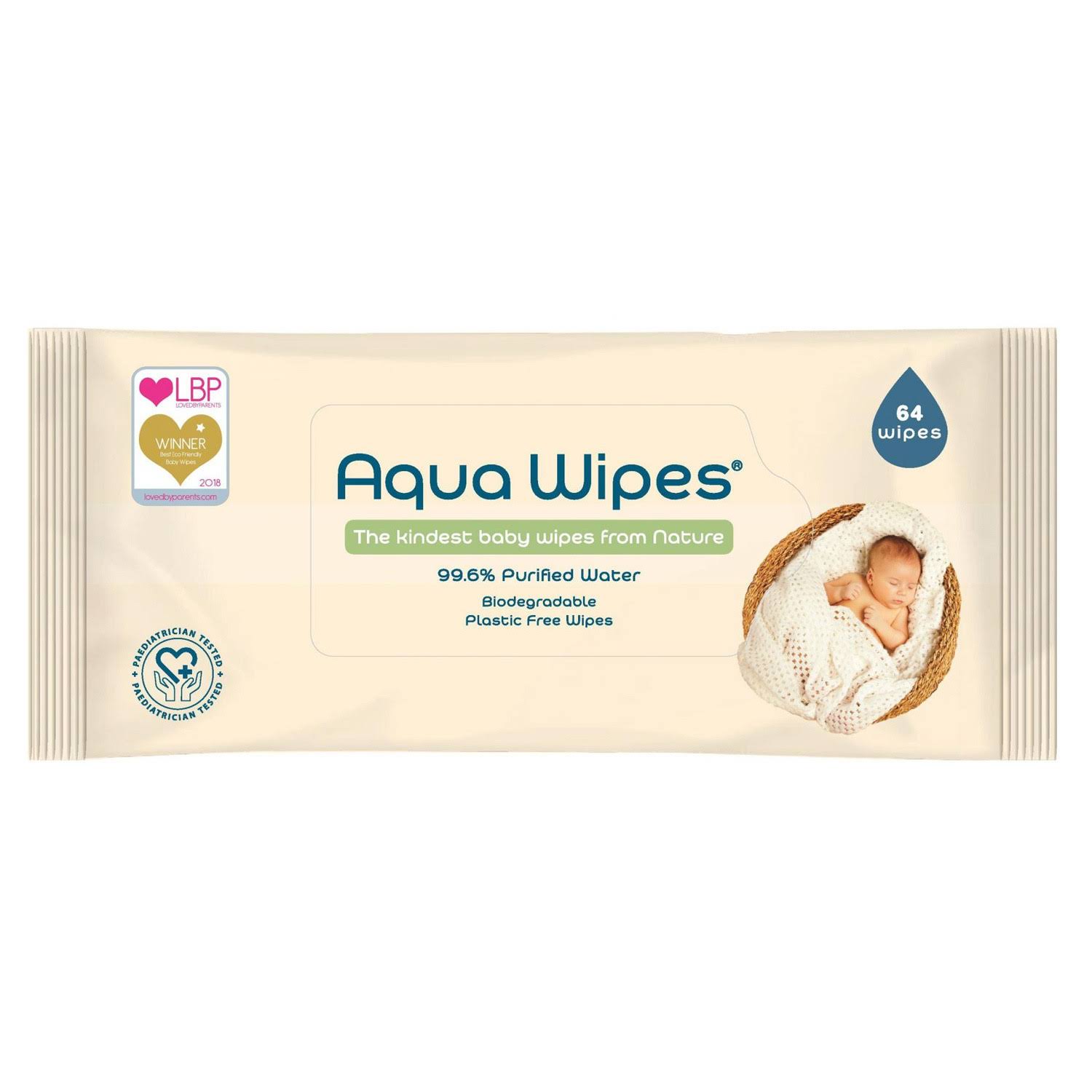 Aqua Wipes 100% Biodegradable Baby Wipes 64 Pack