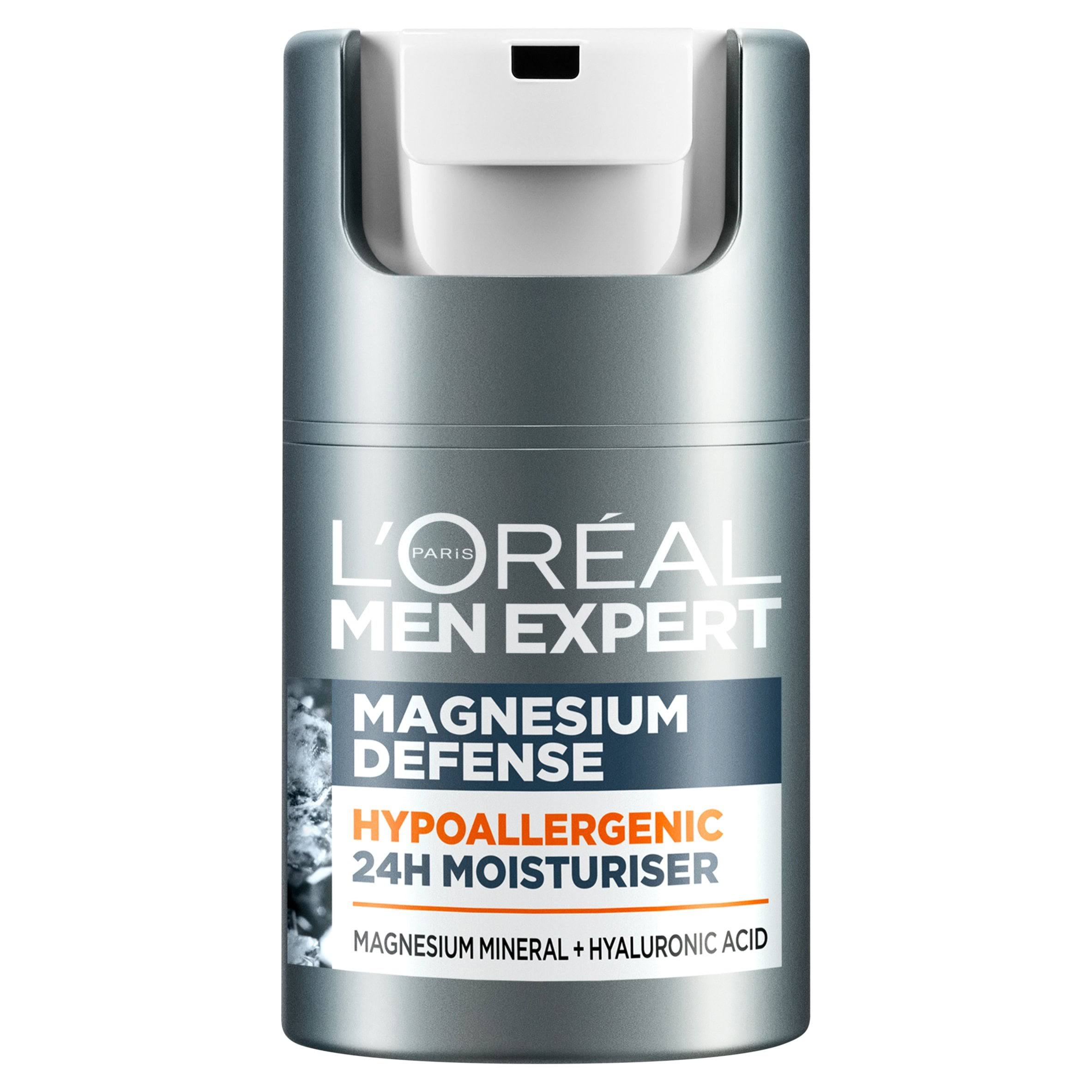 L'Oreal Men Expert Sensitive Skin Moisturiser, Magnesium Defence, Hypoallergenic 24H Daily Mens Moisturiser, With Magnesium Mineral And Hyaluronic ...