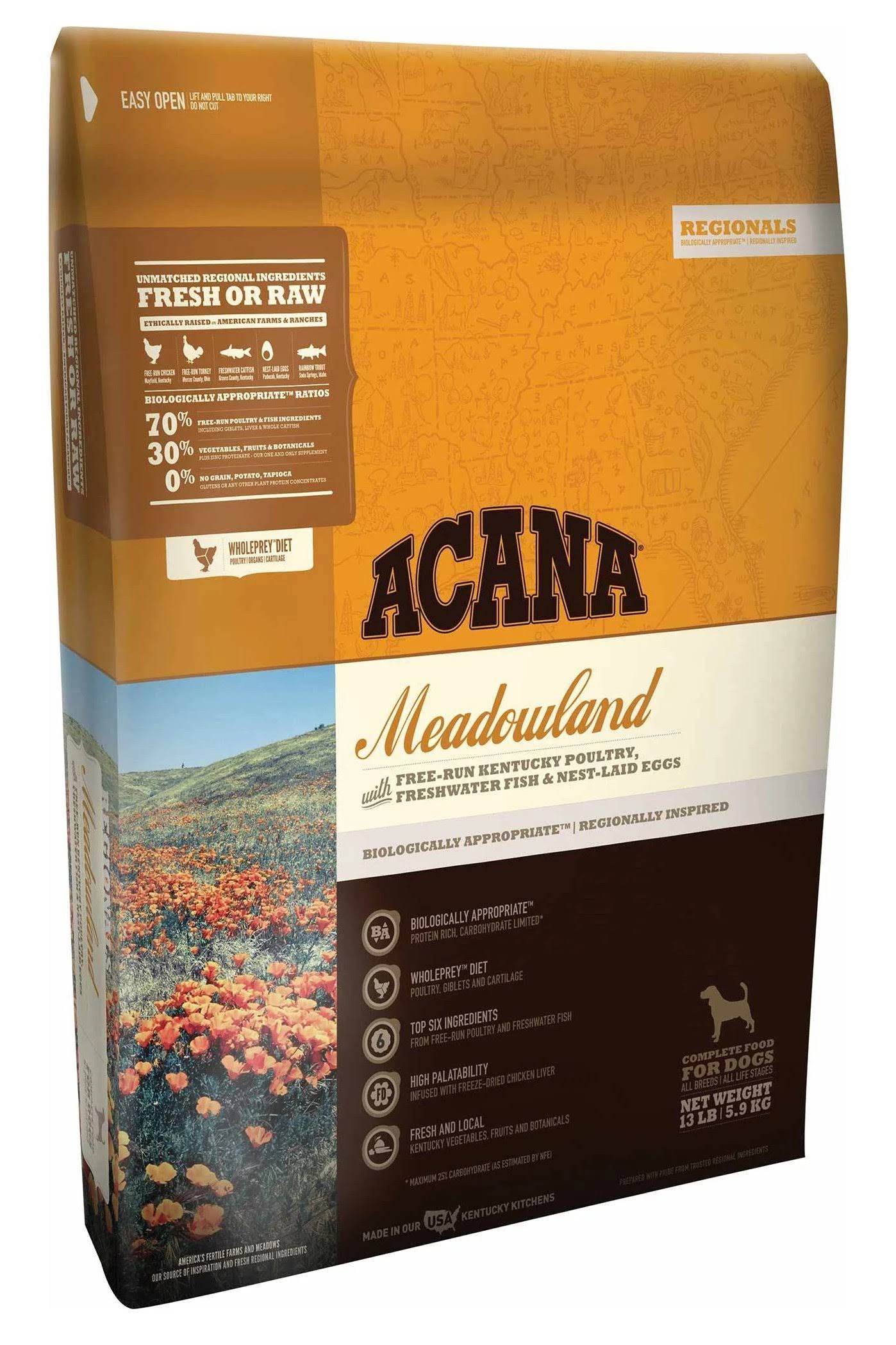 Acana Highest Protein, Meadowland, Grain Free Dry Dog Food, 25lb