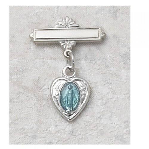 Sterling Silver Blue Mirac RF Baby Pin Great Baptism Christening Gift Baby Badge