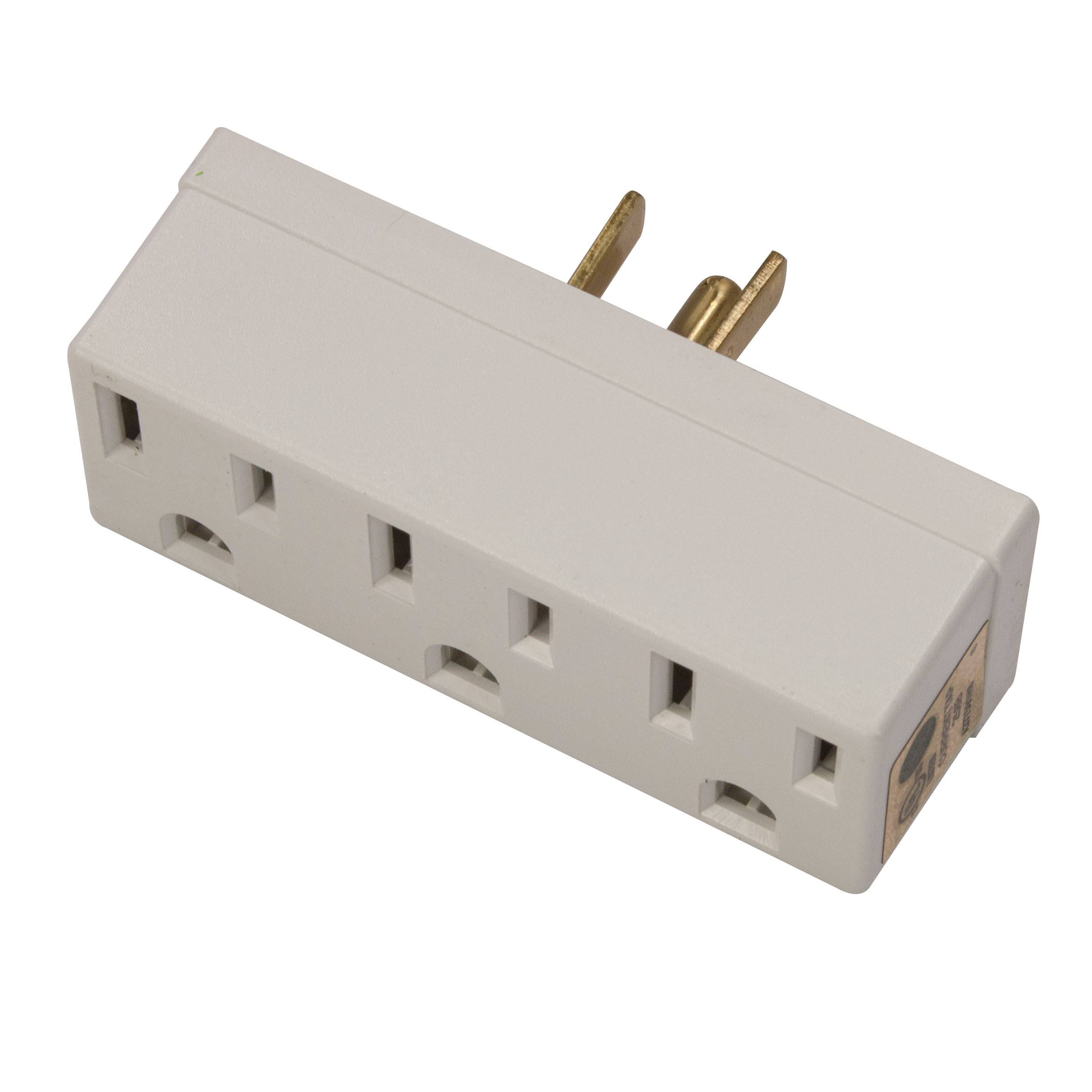 Leviton C22-00697-00w Outlet Adapter Grounded Triple Tap, White