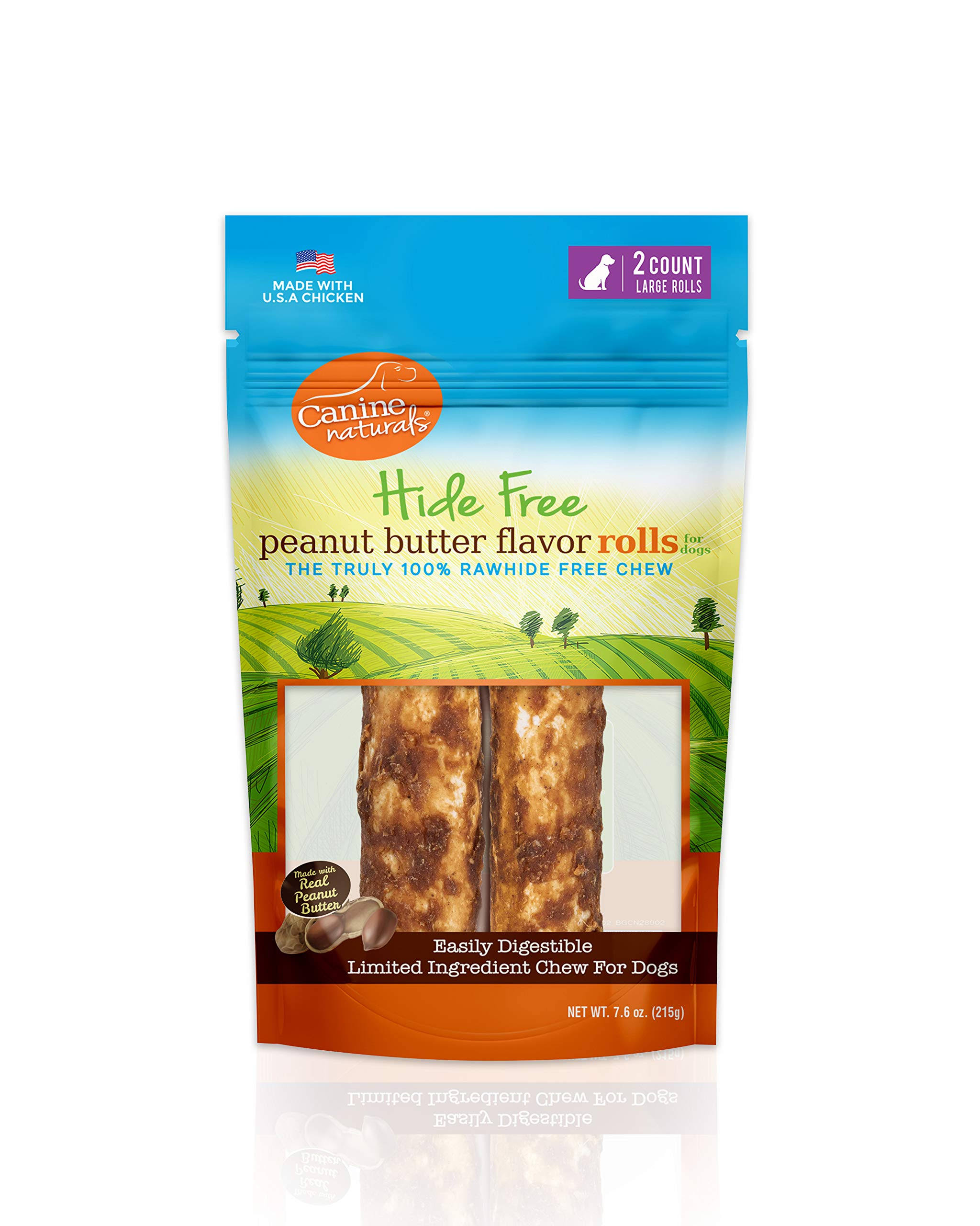 Canine Natural Hide Free 7inch Peanut Butter Large Roll 2pk