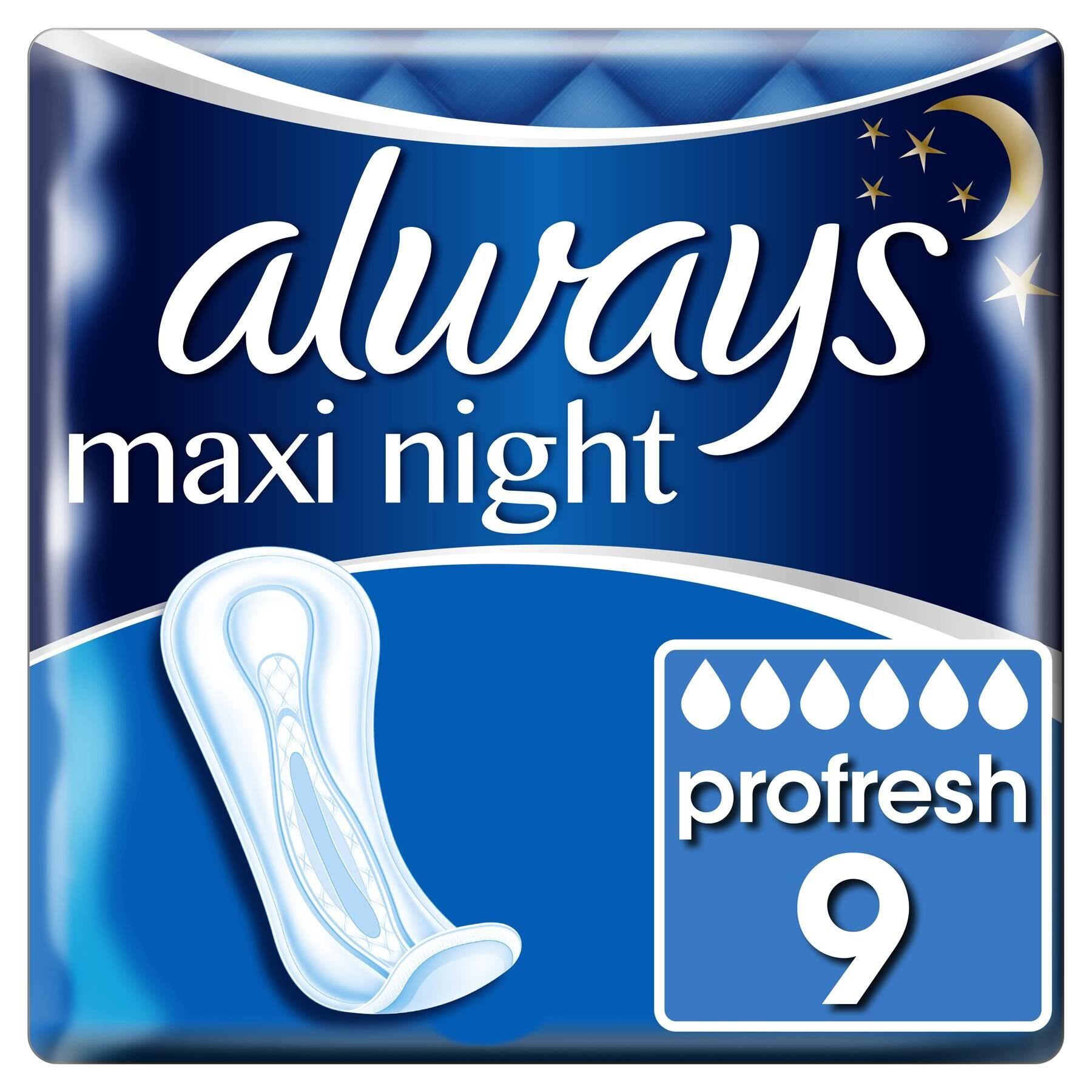 Always Maxi Night Pro Fresh Night Tie without Wings Sanitary Pads - 9ct