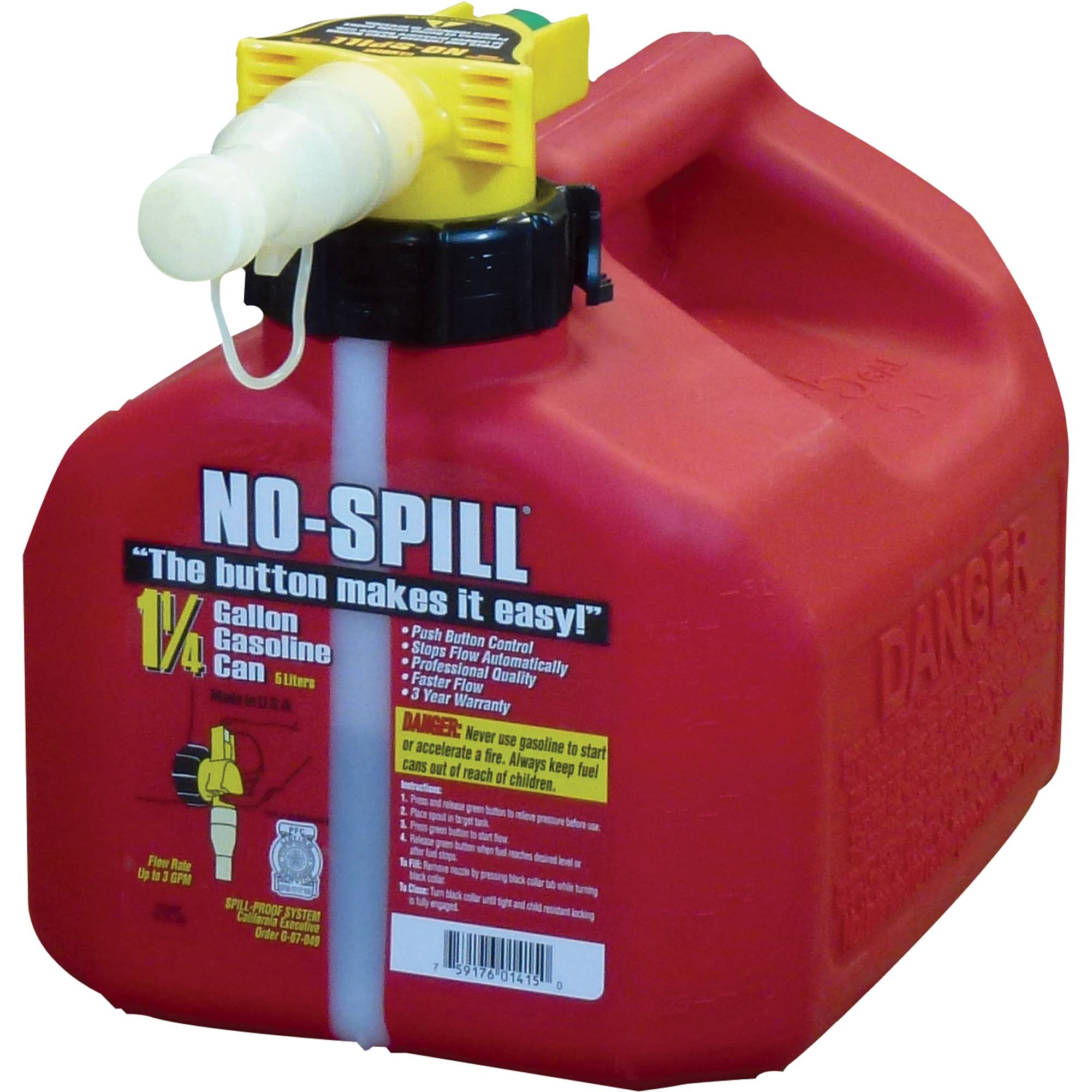 No-Spill Poly Gas Can - 1.25 gal