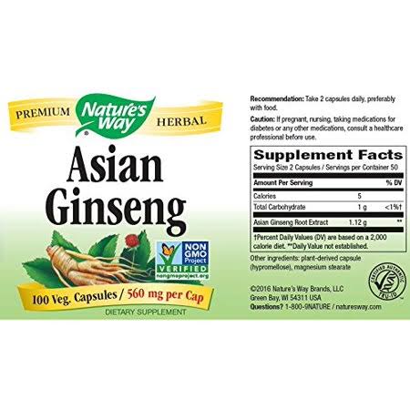 Nature's Way Premium Herbal Asian Ginseng - 100 Capsules