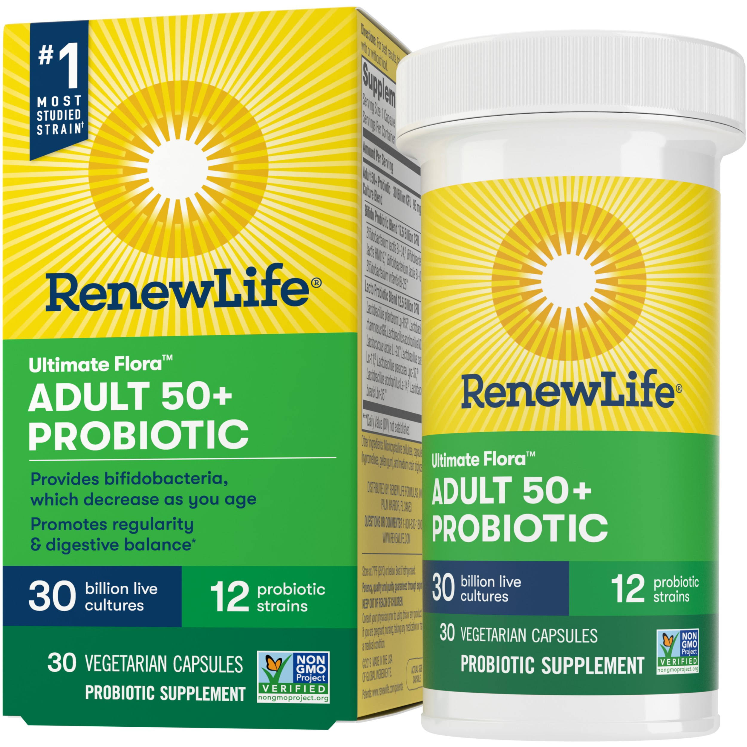 Renew Life Ultimate Flora Adult 50+ Probiotic 30 Billion Live Cultures 30 Vegetarian Capsules
