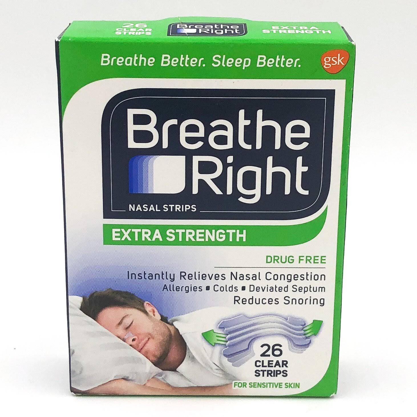 Breathe Right Extra Strength Clear Drug-Free Nasal Strips - for Congestion Relief, 26ct