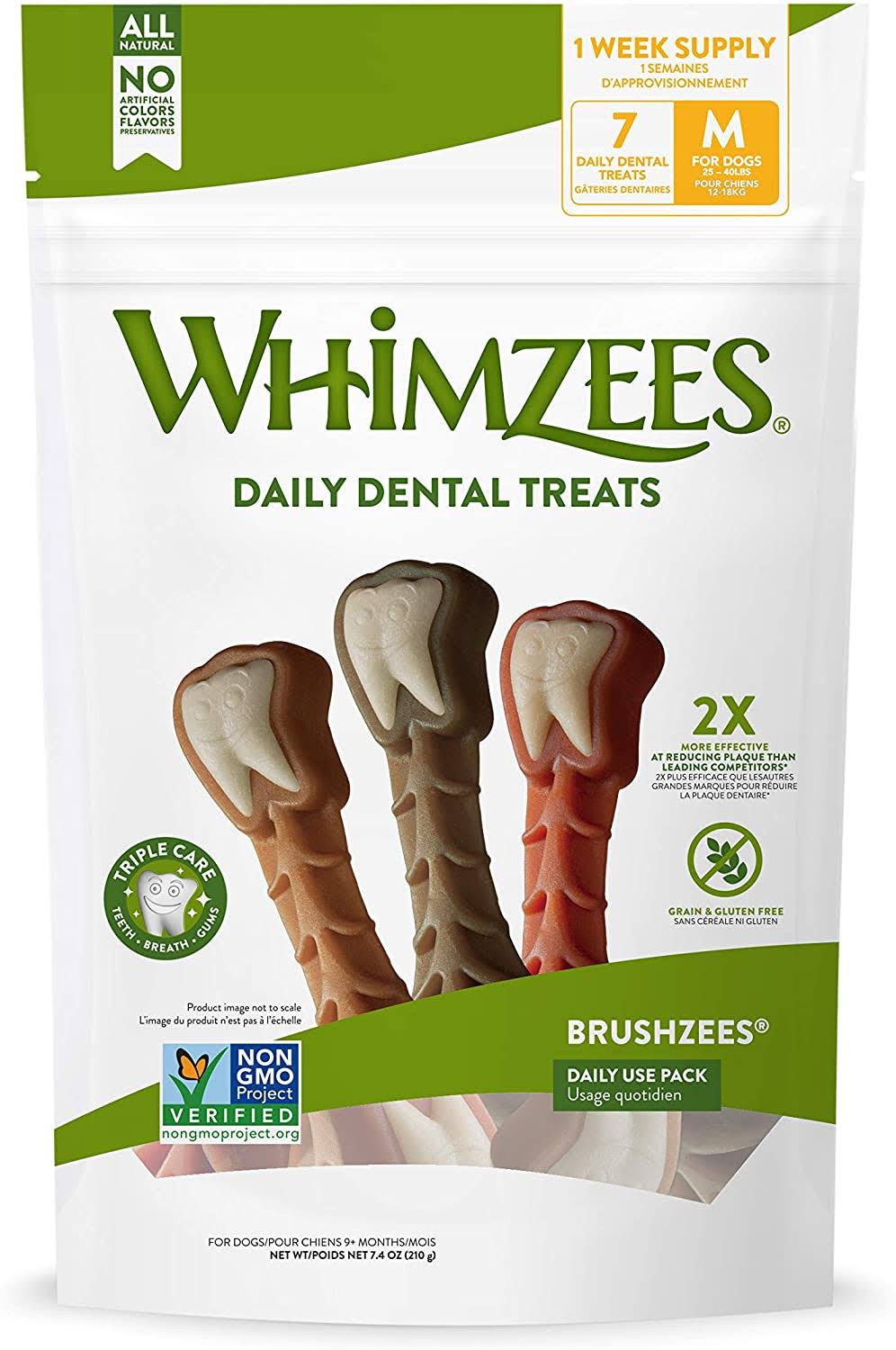 Whimzees Natural Grain Free Daily Dental Dog Treats - Medium, 7.4oz