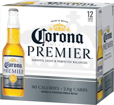 Corona Premier Beer, Light - 12 pack, 12 fl oz bottles