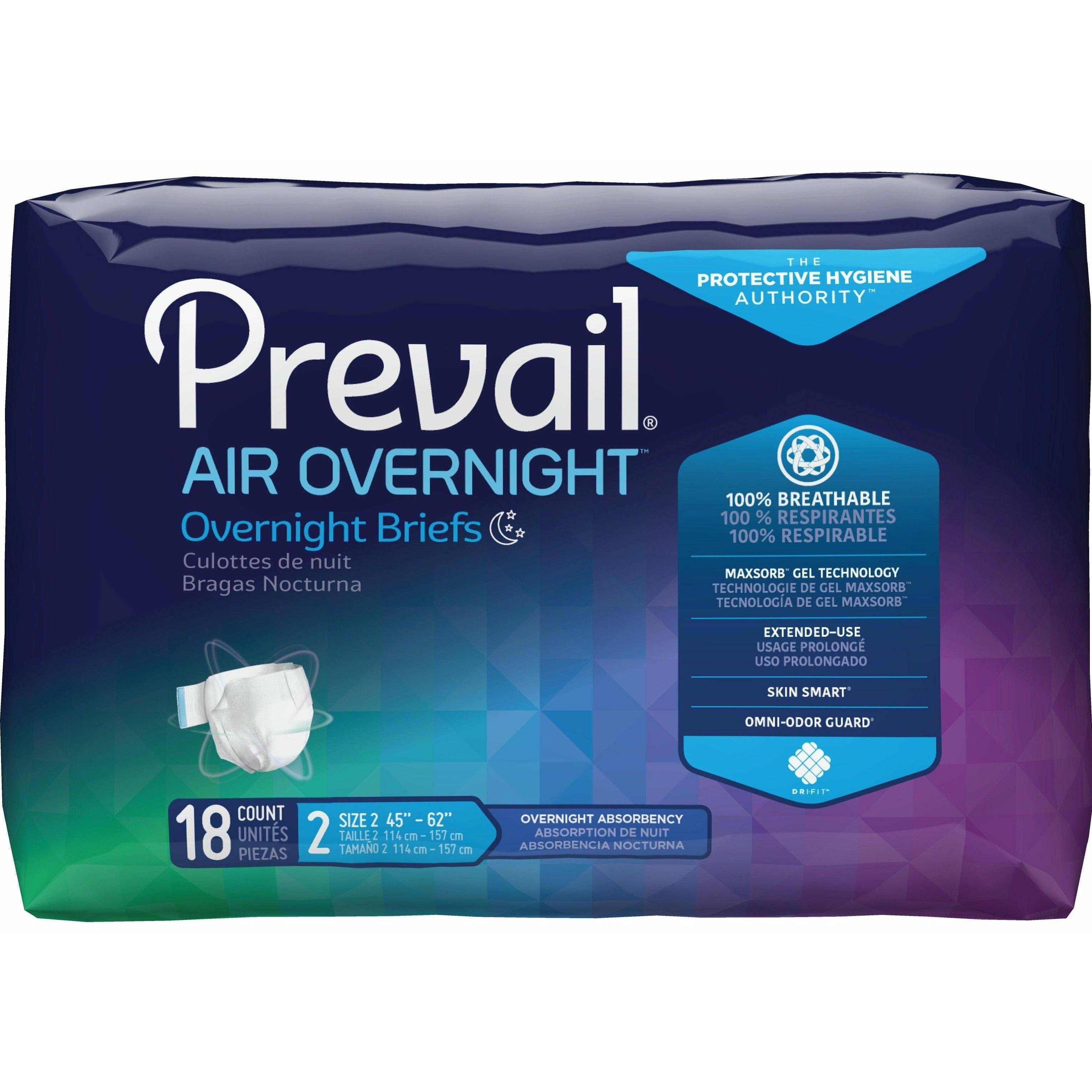 Prevail Air Overnight Briefs Unisex Tab Closure Size 2 Heavy Absorbenc