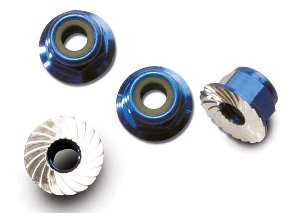 Traxxas Monster Jam Aluminum Flanged Serrated Locking Nuts - Blue, 4mm
