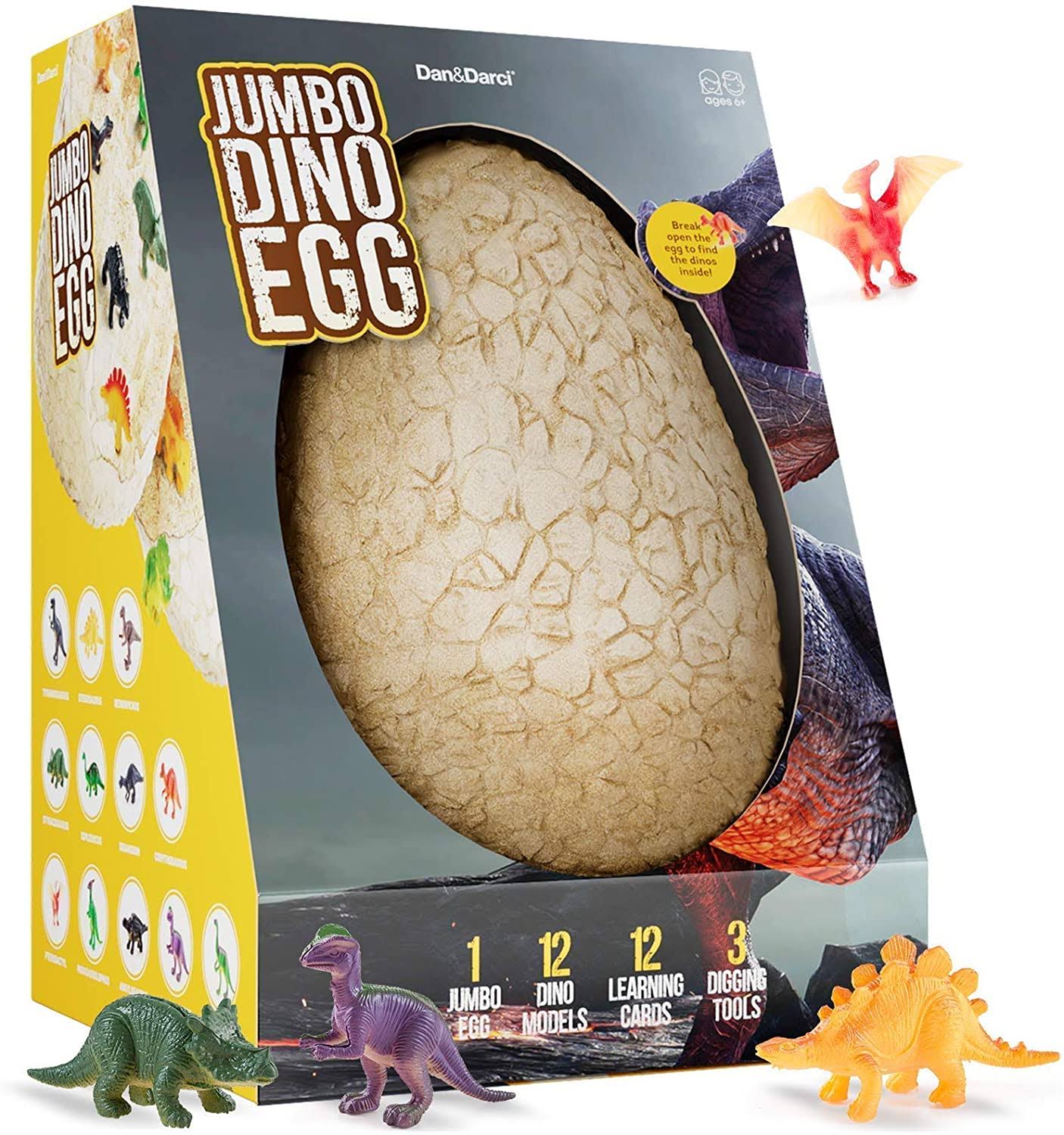Dan&Darci Jumbo Dino Egg - Unearth 12 Unique Large Surprise Dinosaurs in One Giant Filled Egg - Discover Dinosaur Archaeology Science Stem