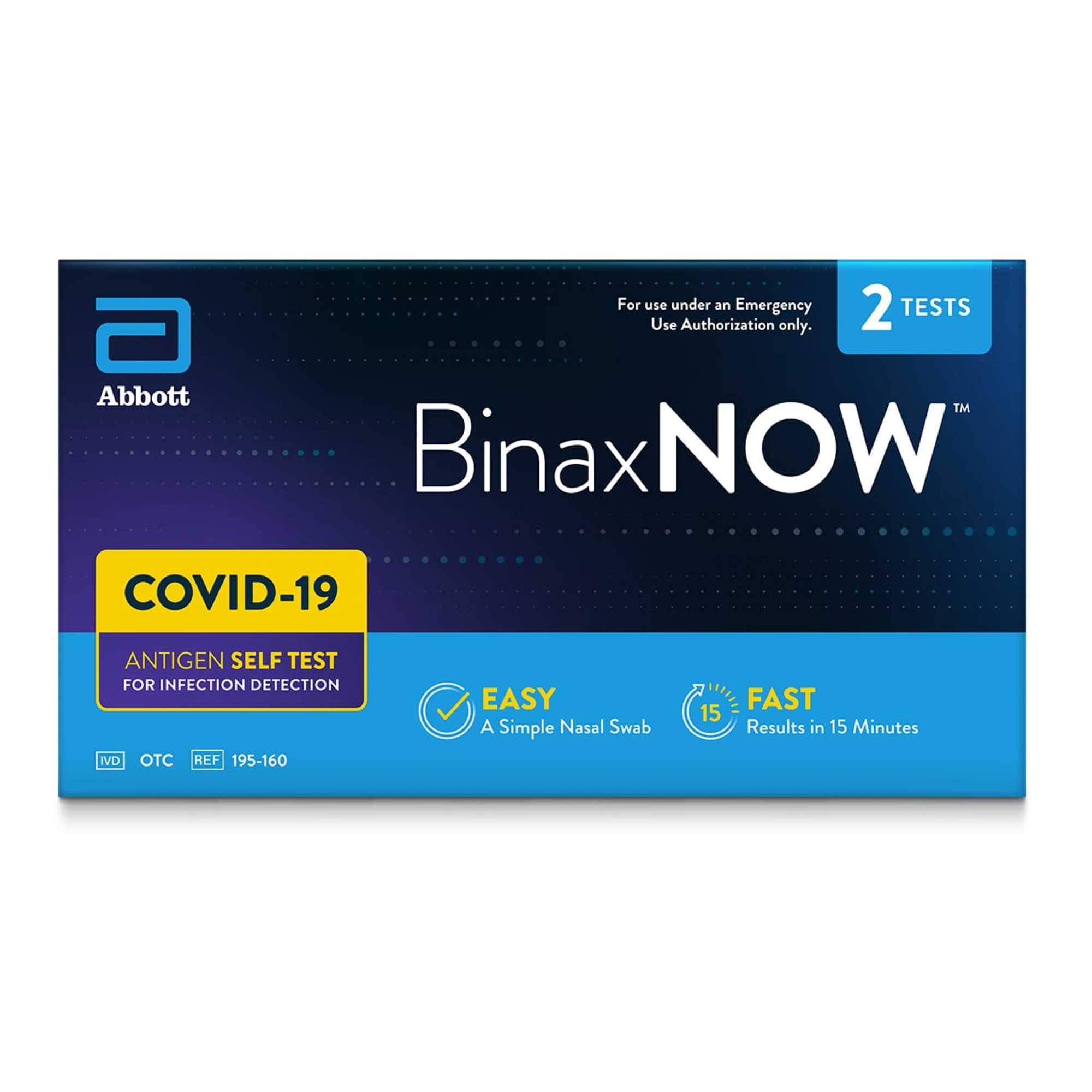 Abbott Binax Now Covid-19 Antigen Self Test 2 Test in The Sealed Box 10-03-23